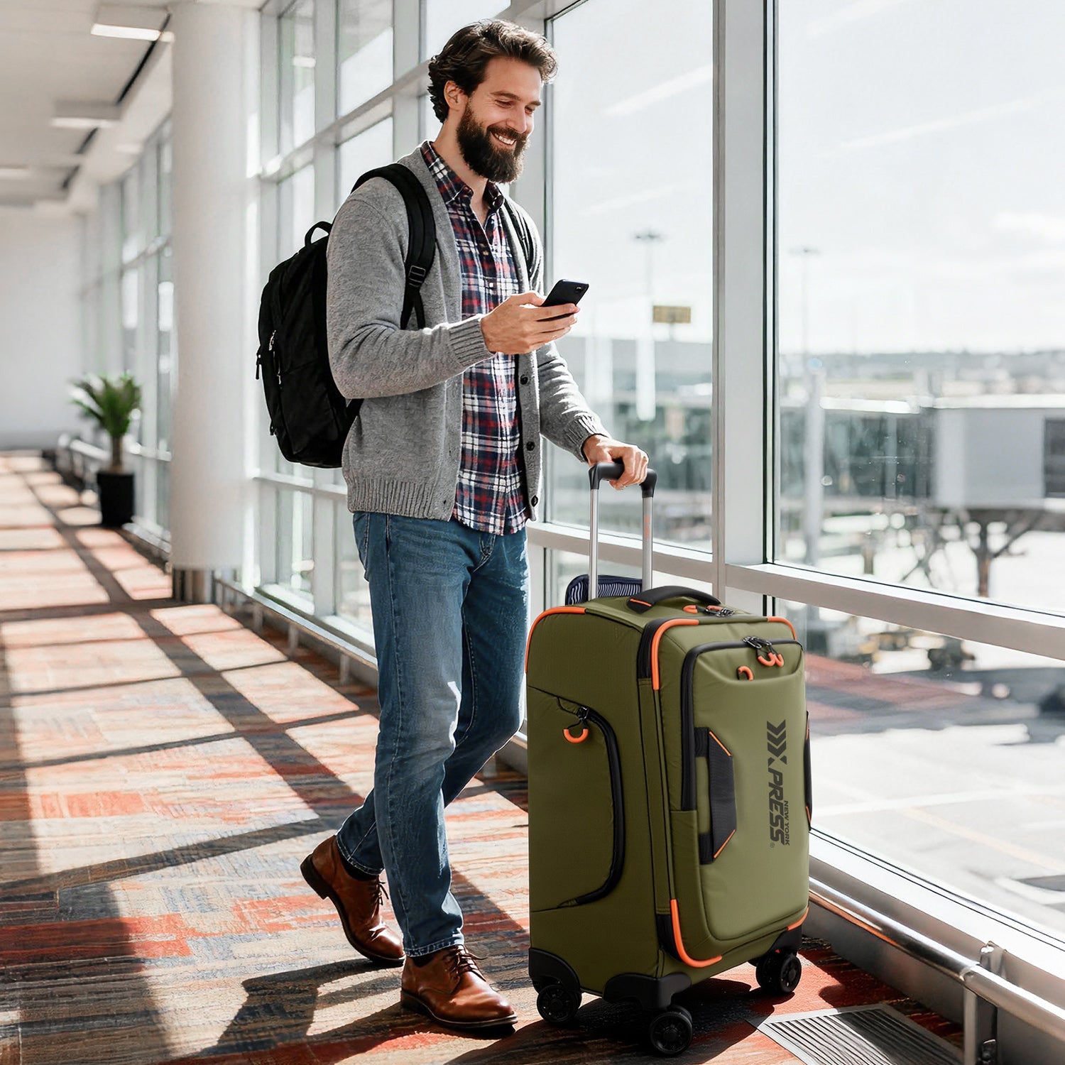 New York XPress TA-8353,20" Luggage, 24in/28in Softside Suitcase w/Double Spinner Wheels, Waterproof,Lightweight Rolling Suitcases for Men/Women