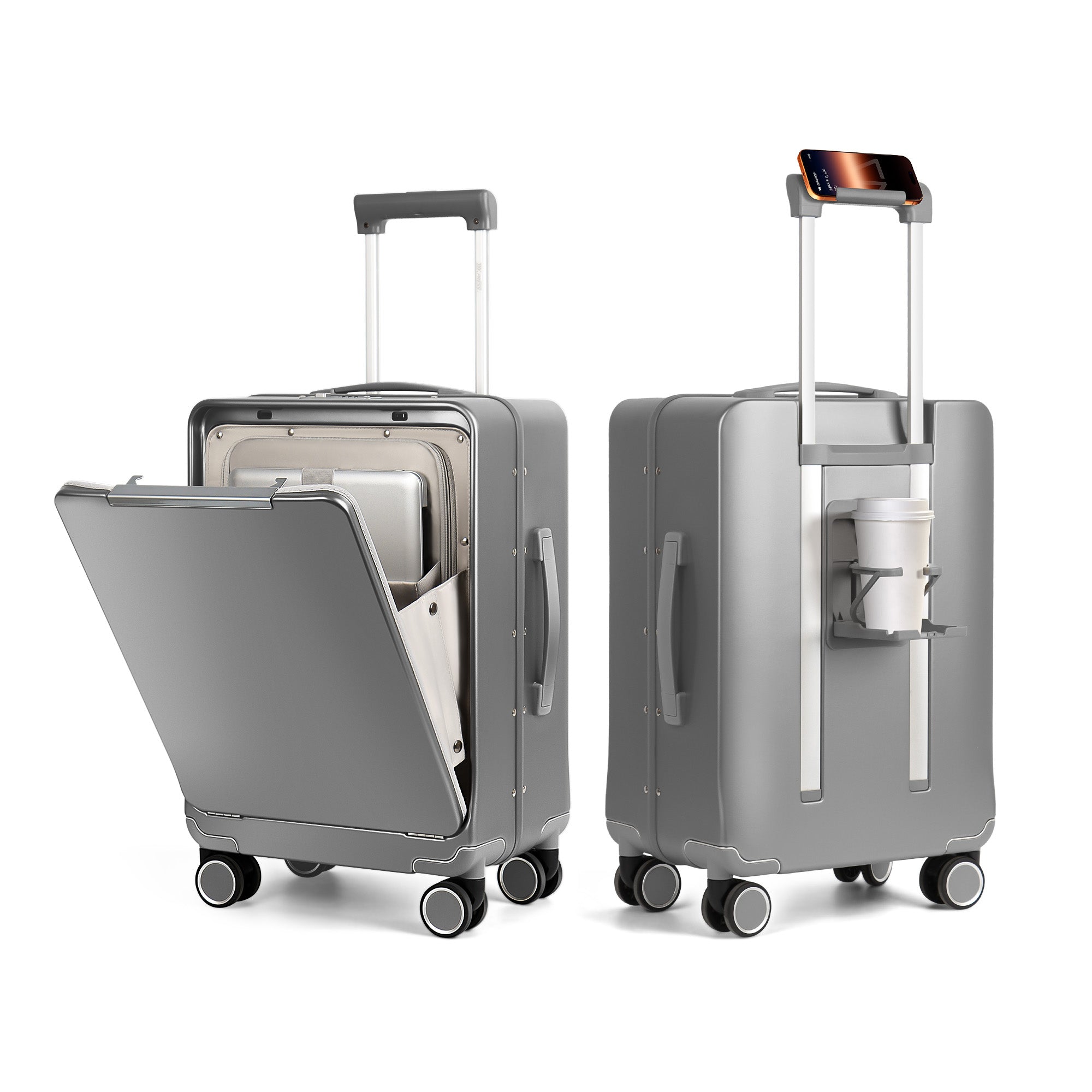 New York XPress LA-266, 20'' Carry on Luggage with Front Pocket & Cup Holder,Suitcase with Aluminum Frame,PC Hard Shell Suitcases w/TSA LOCK