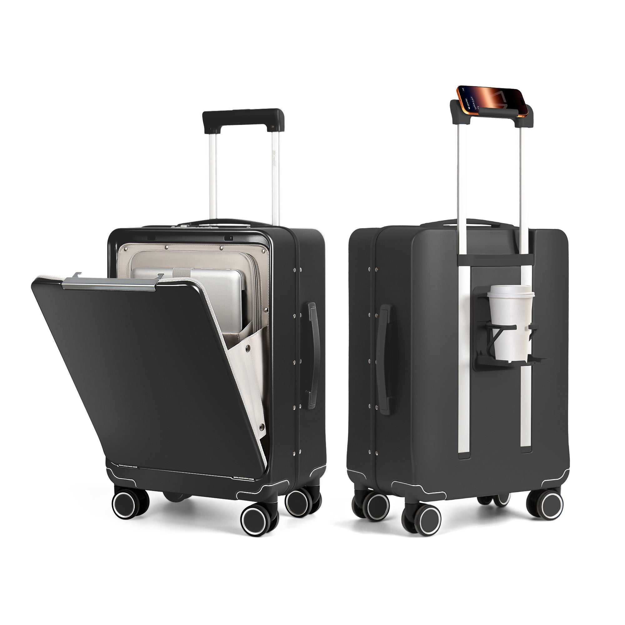 New York XPress LA-266, 20'' Carry on Luggage with Front Pocket & Cup Holder,Suitcase with Aluminum Frame,PC Hard Shell Suitcases w/TSA LOCK