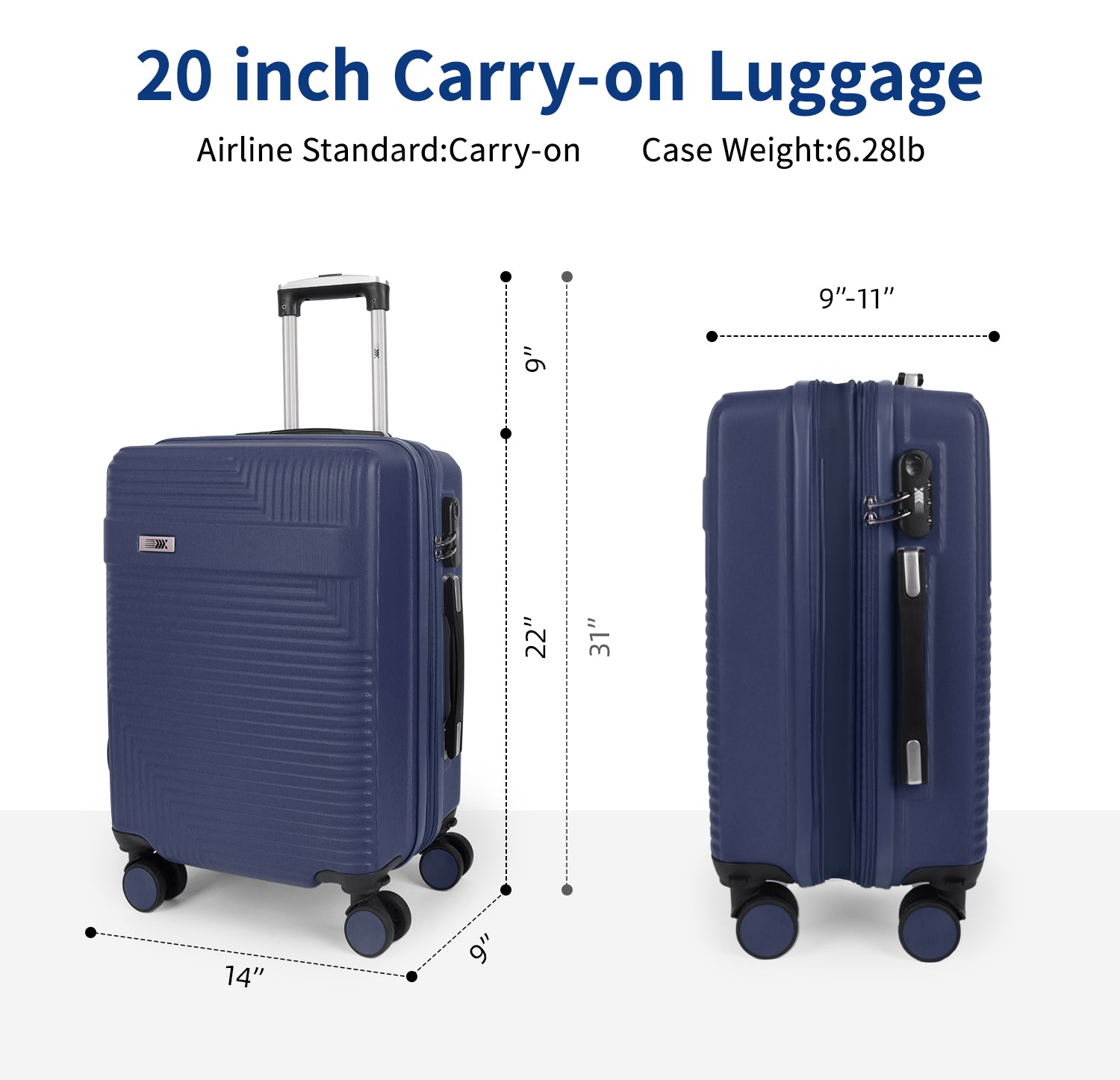 NEW YORK XPRESS WD-588-20" Hardside Carry-On Luggage for Airplane,Hardshell Suitcase with 8 Spinner Wheels