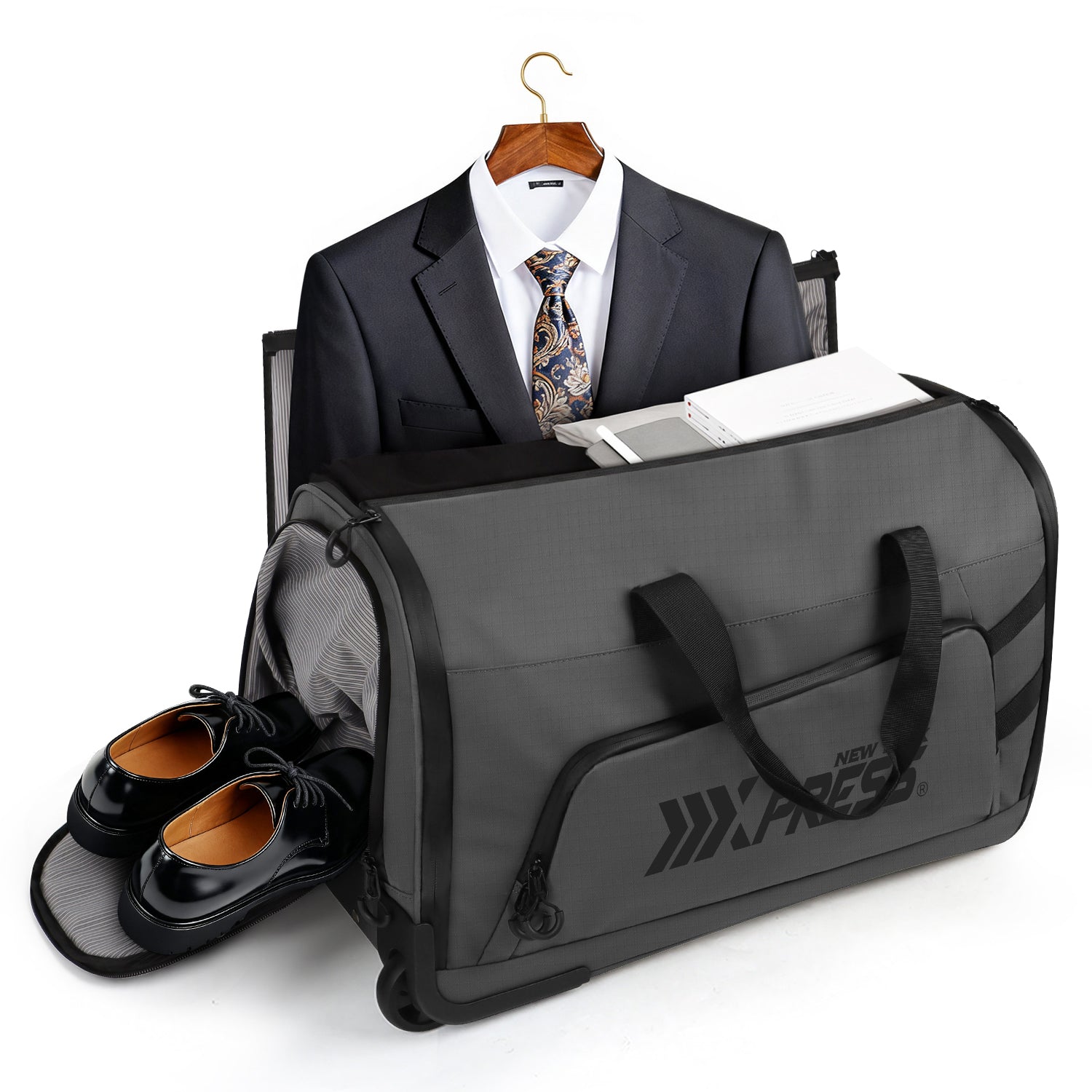 New York XPress GB-161, 2 in 1 Rolling Garment Bag with Wheels,Overnight Bags with Wheels,Rolling Duffle Bag w/Shoes Compartment