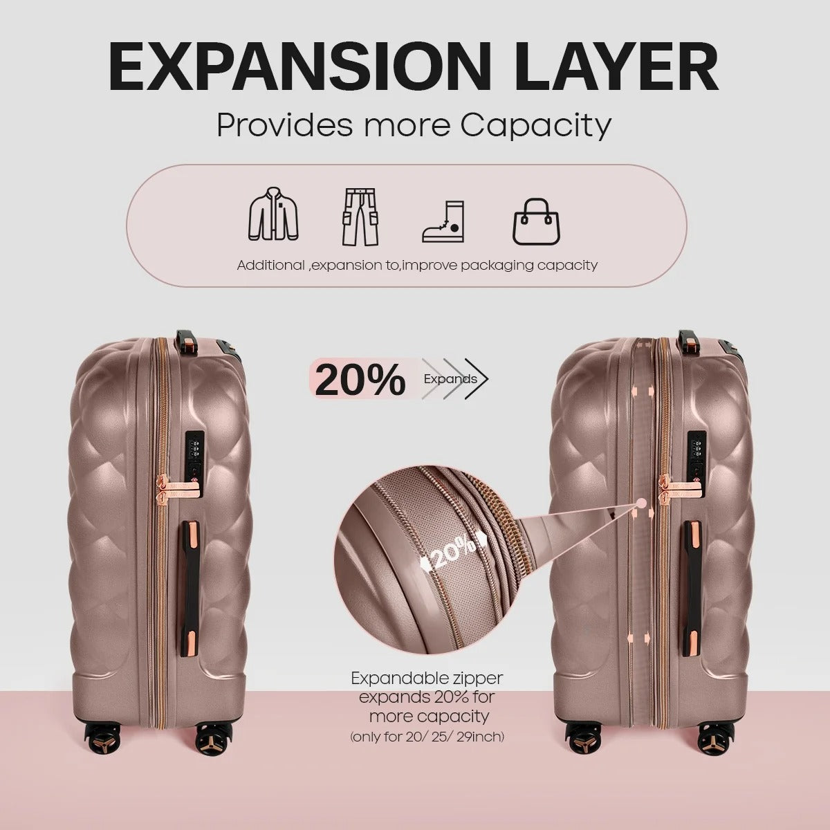 NEW YORK XPRESS  4 Piece, Hard Shell Expandable Luggage Sets(14" Travel Case,20"Carry on Luggage,25" 29" Checked Luggage)Ligthweight Hardside Travel Suitcase Set with Spinner Wheels TSA Lock