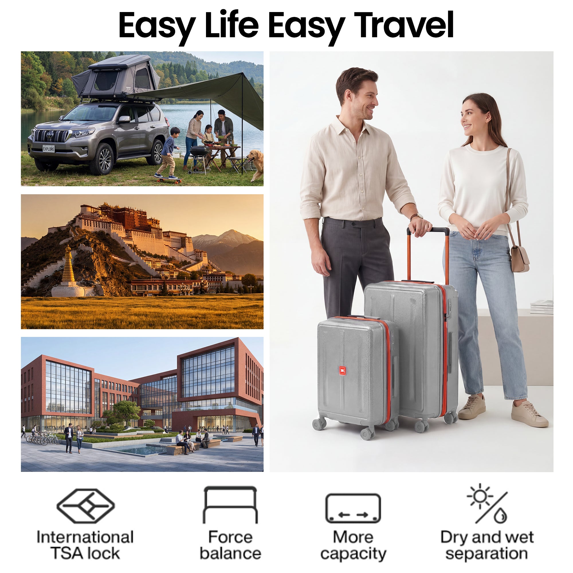 New York XPress LP-13803,3-Piece PC Hardshell Luggage, Expandable 20%, Spinner Wheels, TSA Lock, Wide Handle（20in/26in30in）