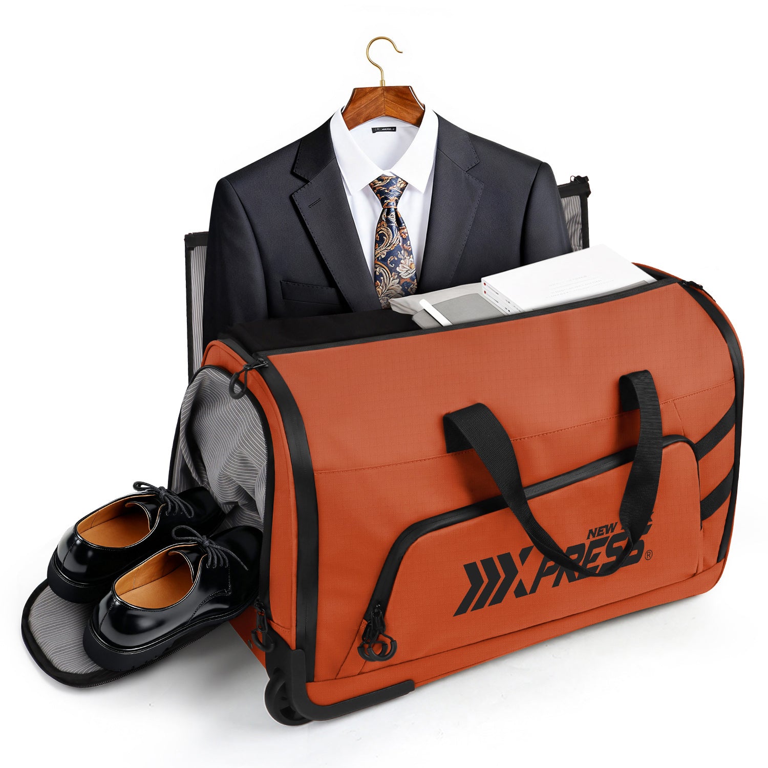 New York XPress GB-161, 2 in 1 Rolling Garment Bag with Wheels,Overnight Bags with Wheels,Rolling Duffle Bag w/Shoes Compartment