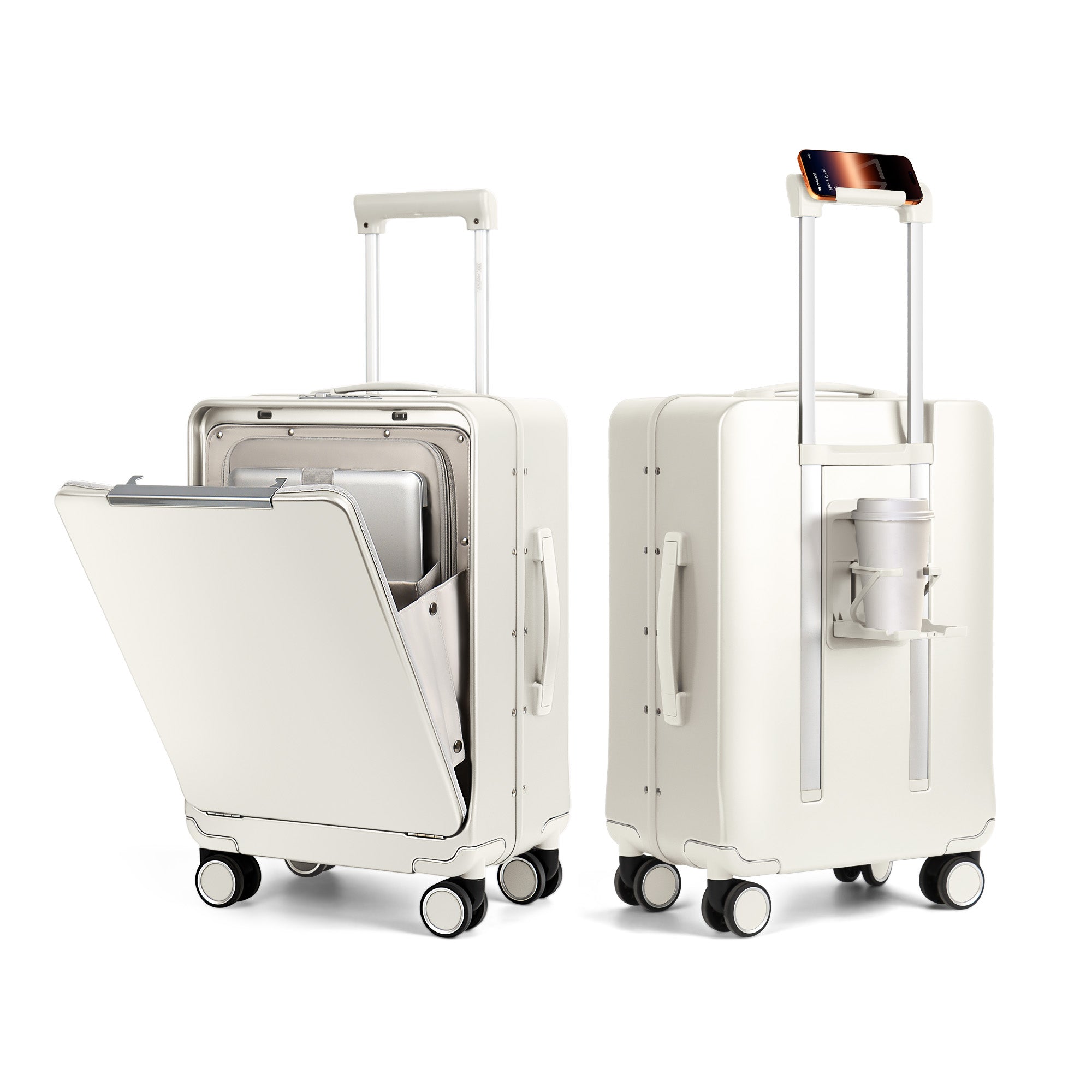 New York XPress LA-266, 20'' Carry on Luggage with Front Pocket & Cup Holder,Suitcase with Aluminum Frame,PC Hard Shell Suitcases w/TSA LOCK