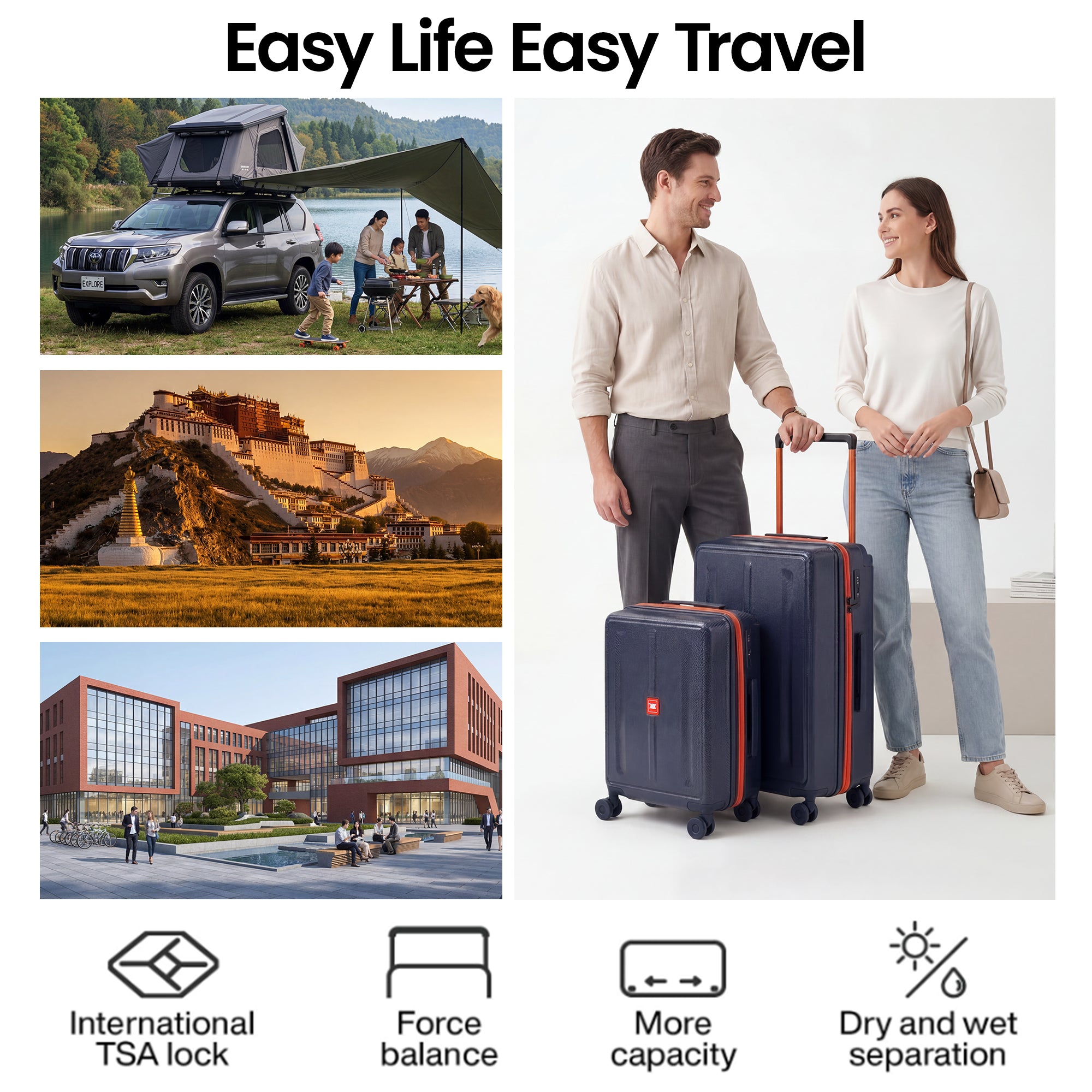New York XPress LP-13803,3-Piece PC Hardshell Luggage, Expandable 20%, Spinner Wheels, TSA Lock, Wide Handle（20in/26in30in）