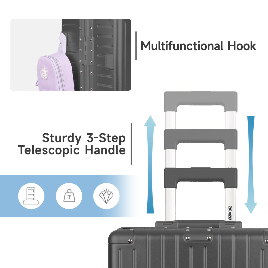 NEW YORK XPRESS Zipperless Luggage AL-12501,20in/30in,Aluminum Frame w/TSA LOCK w/Spinner Wheels
