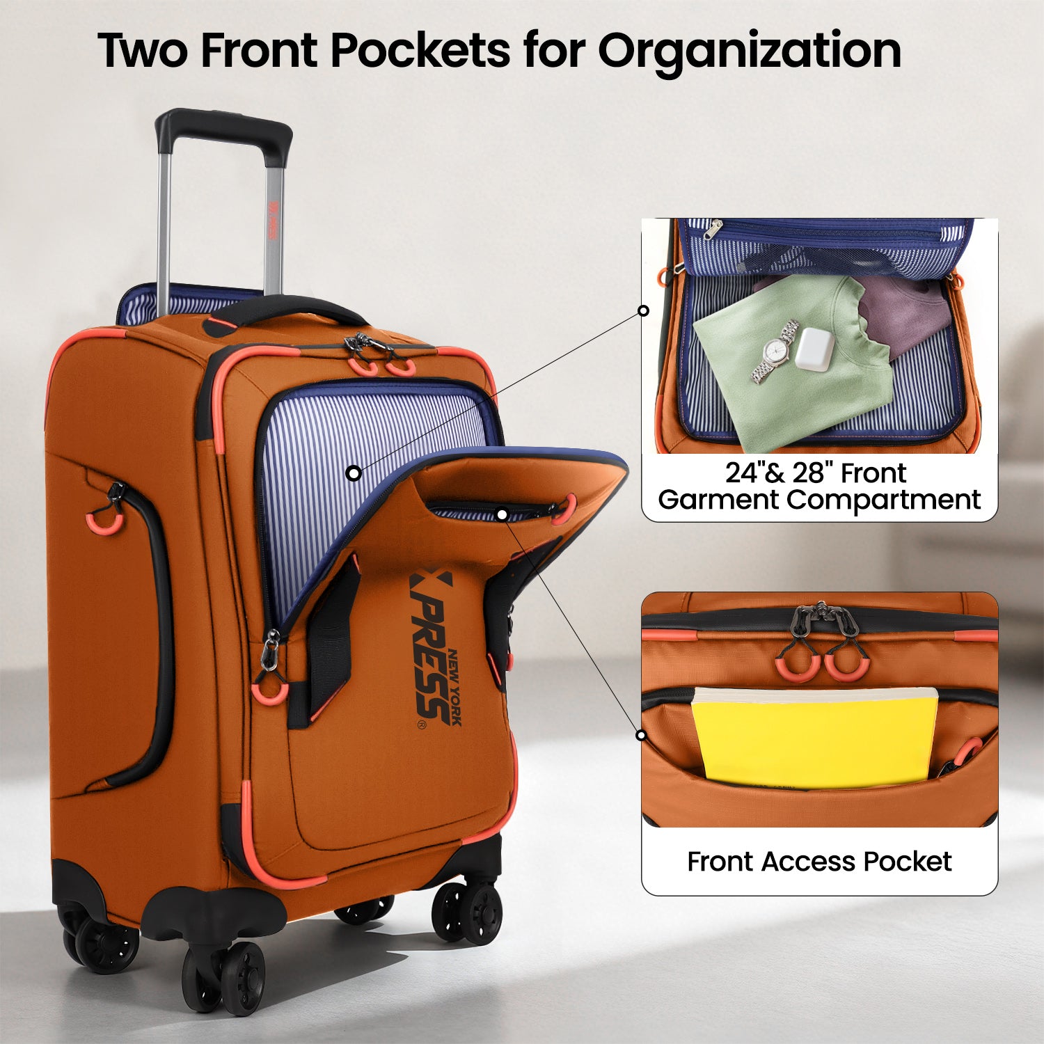 New York XPress TA-8353,20" Luggage, 24in/28in Softside Suitcase w/Double Spinner Wheels, Waterproof,Lightweight Rolling Suitcases for Men/Women
