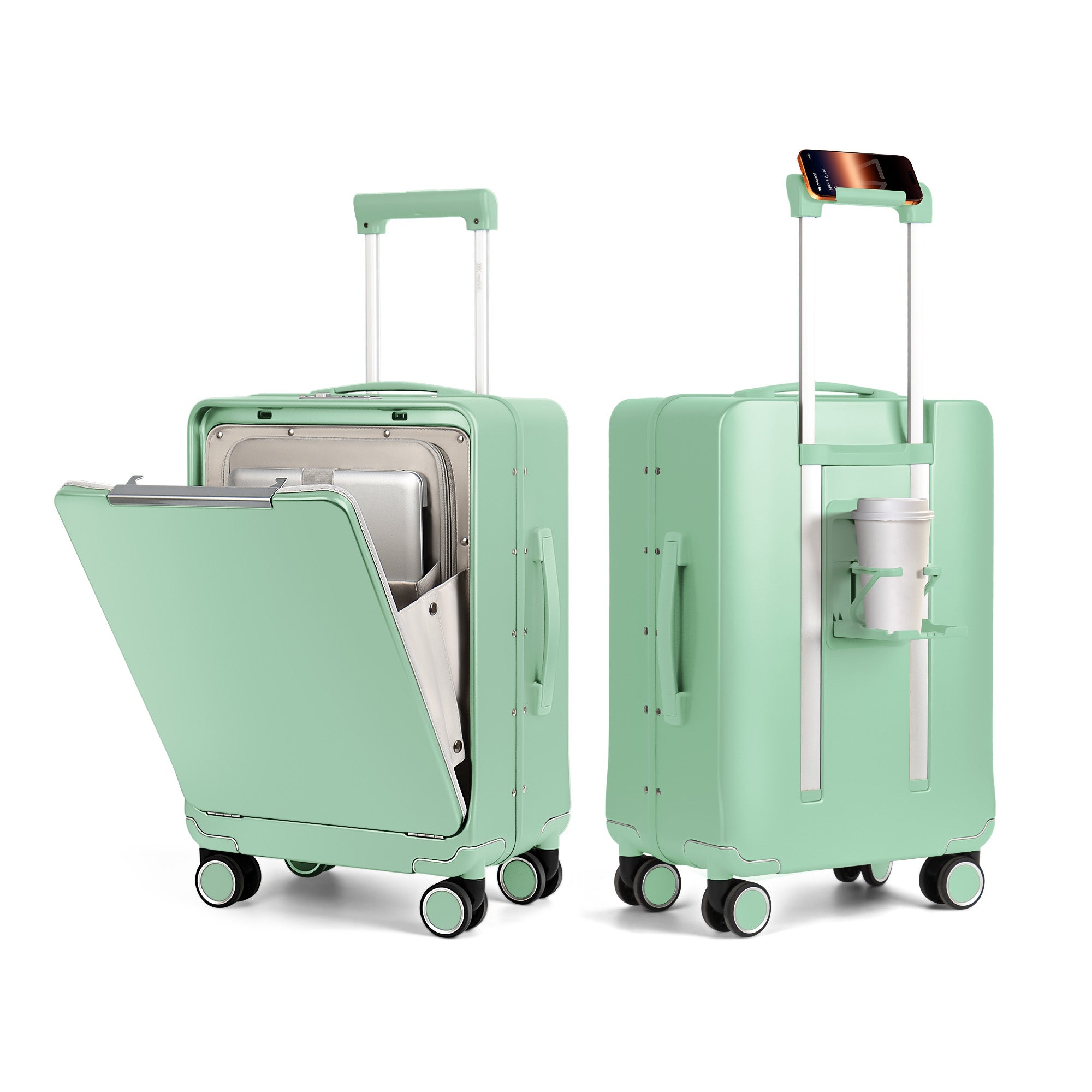New York XPress LA-266, 20'' Carry on Luggage with Front Pocket & Cup Holder,Suitcase with Aluminum Frame,PC Hard Shell Suitcases w/TSA LOCK