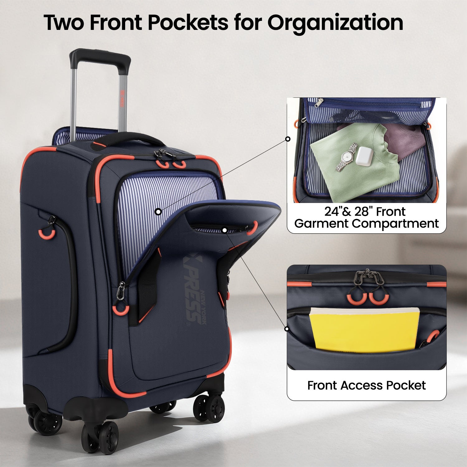 New York XPress TA-8353,20" Luggage, 24in/28in Softside Suitcase w/Double Spinner Wheels, Waterproof,Lightweight Rolling Suitcases for Men/Women