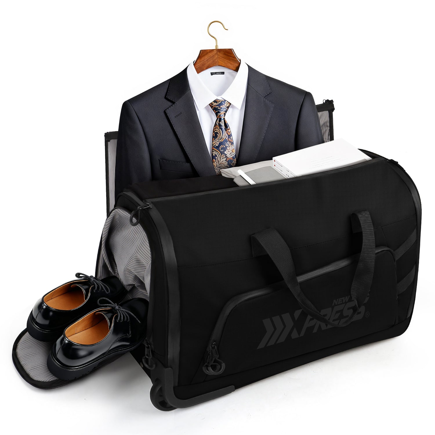 New York XPress GB-161, 2 in 1 Rolling Garment Bag with Wheels,Overnight Bags with Wheels,Rolling Duffle Bag w/Shoes Compartment