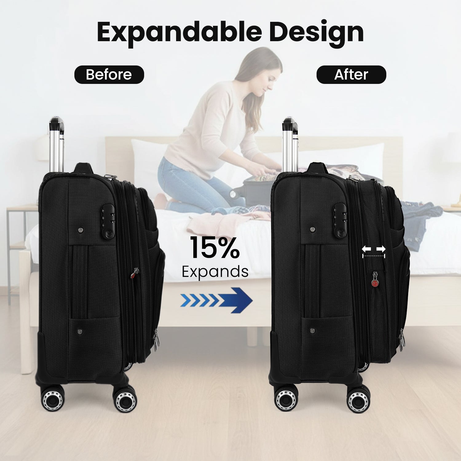 New York XPress WD-1622,20 inch  Carry on Luggage,26in/30in Softside Suitcase with Combination LOCK,Expandable Luggage,Lightweight Rolling Suitcases