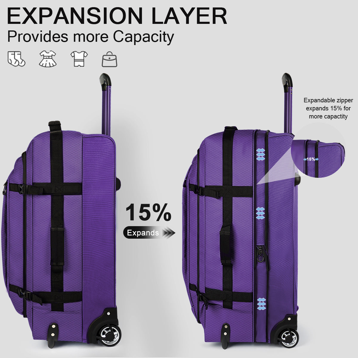 New York XPress TA-069-20'' Rolling Duffle Bag w/Wheels,26in/30in Rolling Duffle Bag w/Handle,Carry on Luggage Travel Duffle Bags for Man Women