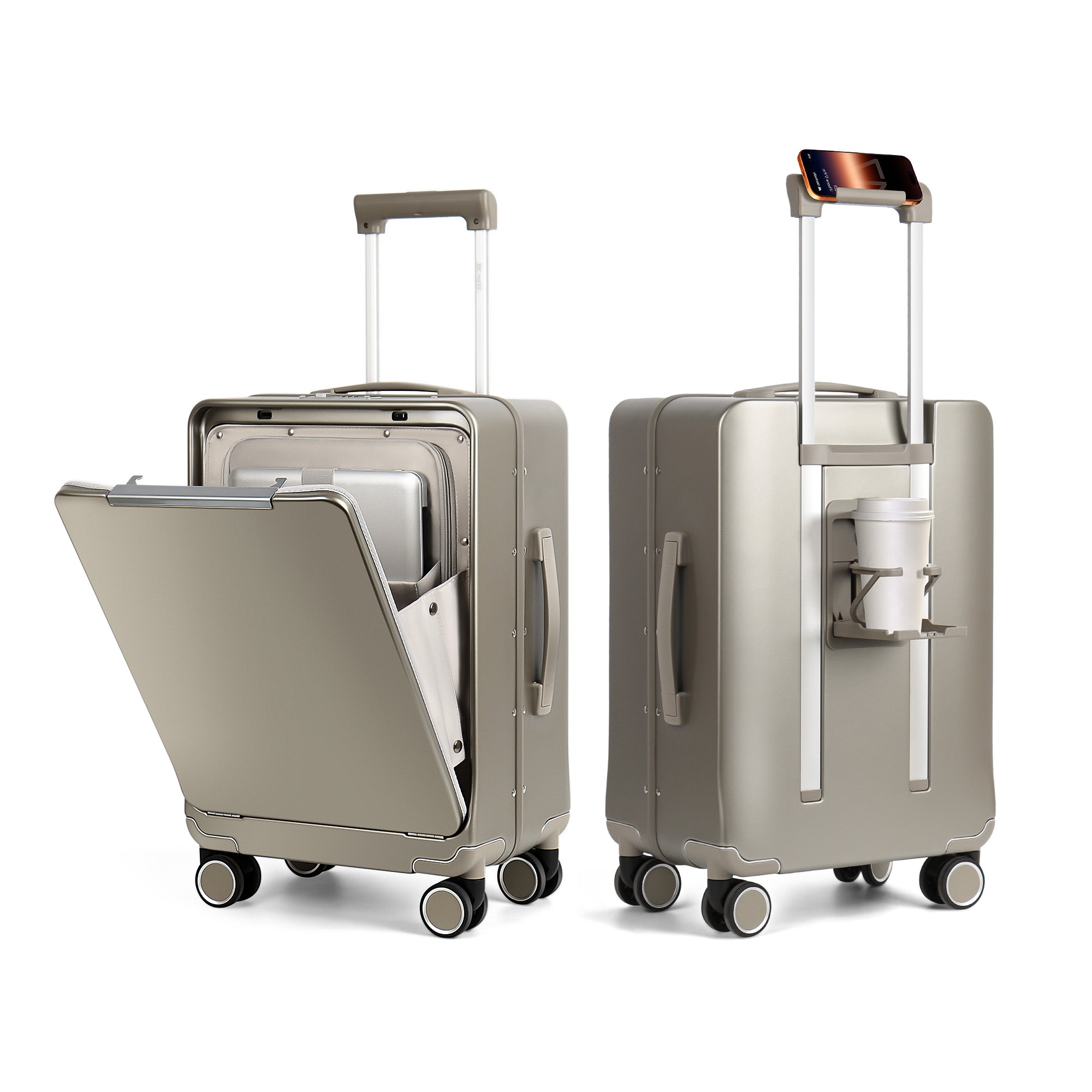 New York XPress LA-266, 20'' Carry on Luggage with Front Pocket & Cup Holder,Suitcase with Aluminum Frame,PC Hard Shell Suitcases w/TSA LOCK