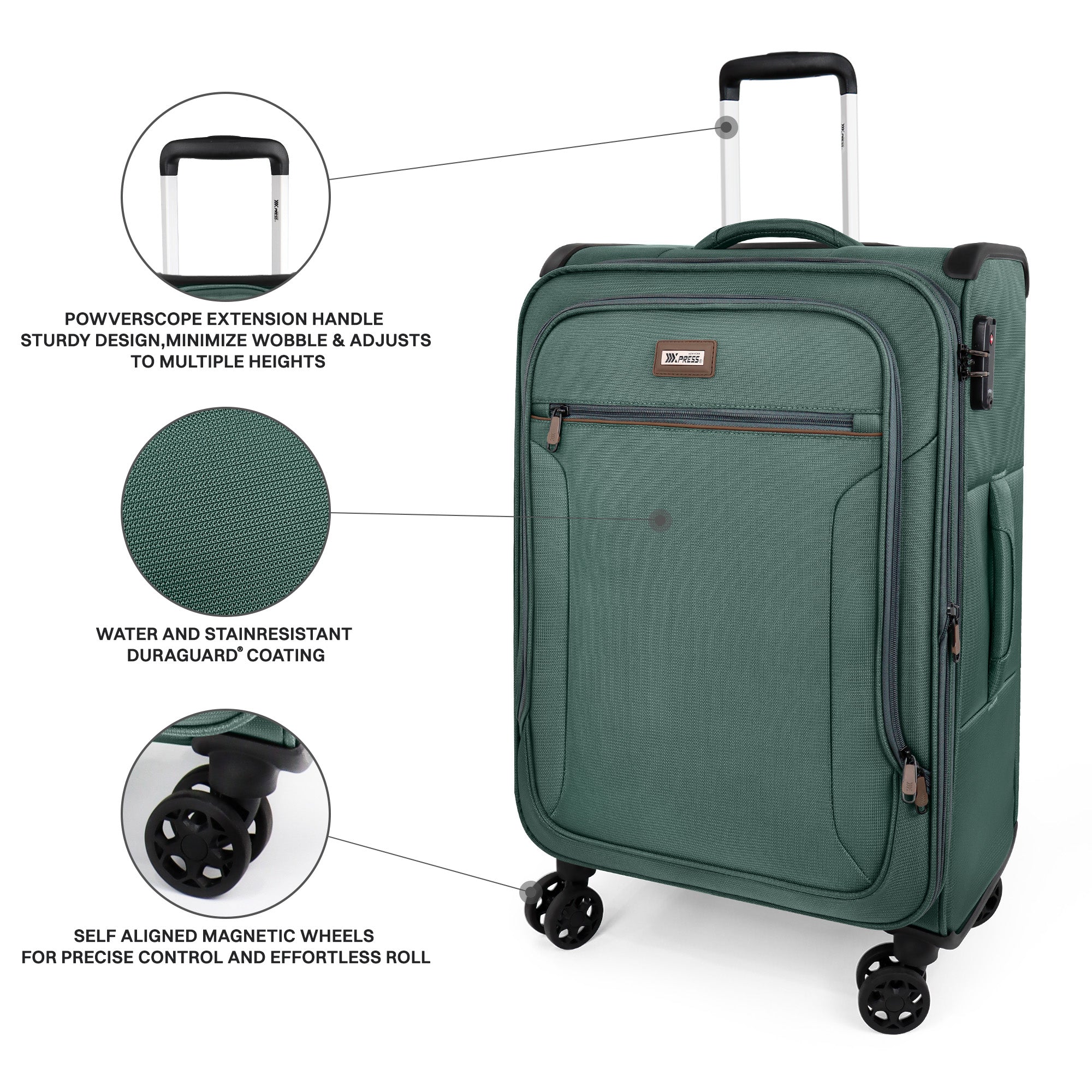 New York XPress XJ-1907,20in/24in/28in-Expandable 20% Luggage-Suitcases with Wheels Hardshell-Softside Luggage-Charcoal Material w/TSA LOCK