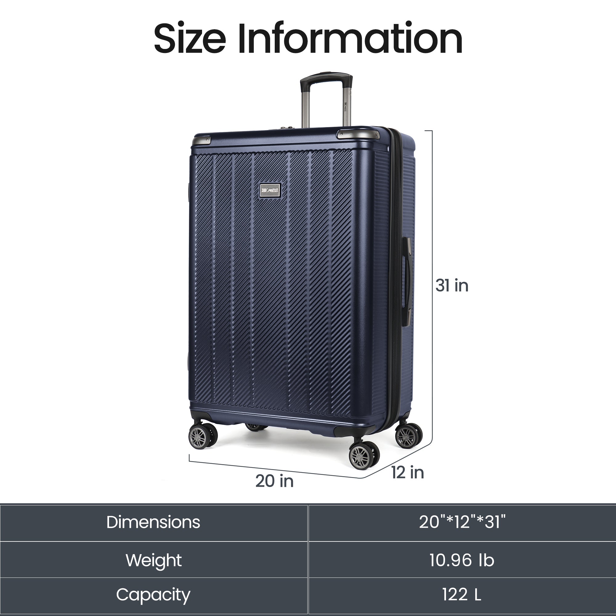 New York XPress WD577,Single Suitcase 20/26/30in Hardshell Luggage, TSA LOCK, w/Spinner Wheels,Expandable 20%, Lightweight Rolling Suitcase