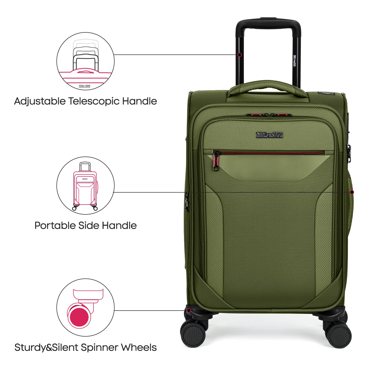 New York XPress WD-8817 Single Suitcase 20''/26''/30'',Lightweight Carry-On Suitcase with Spinner Wheels and TSA LOCK,Upright Softshell Luggage