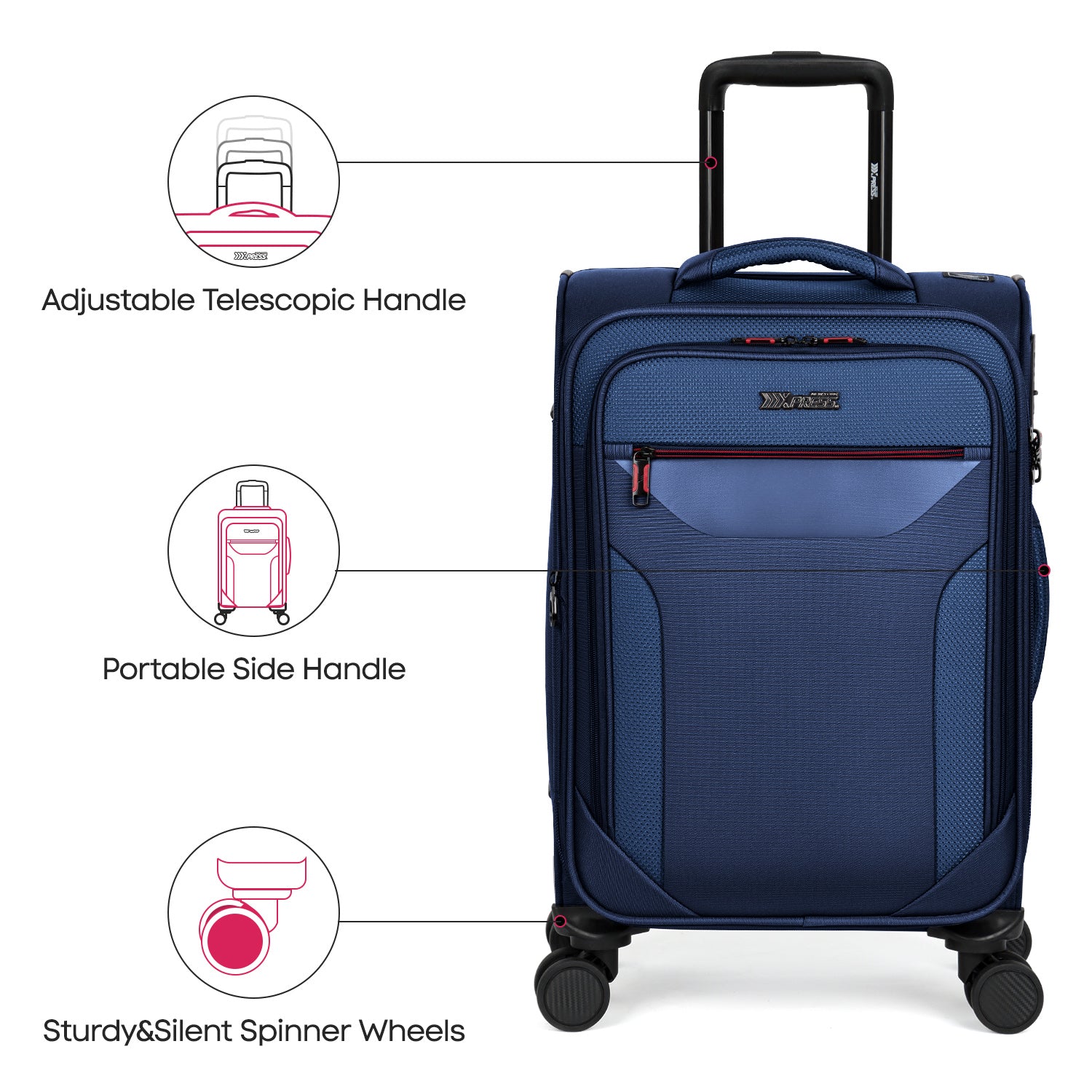 New York XPress WD-8817 Single Suitcase 20''/26''/30'',Lightweight Carry-On Suitcase with Spinner Wheels and TSA LOCK,Upright Softshell Luggage