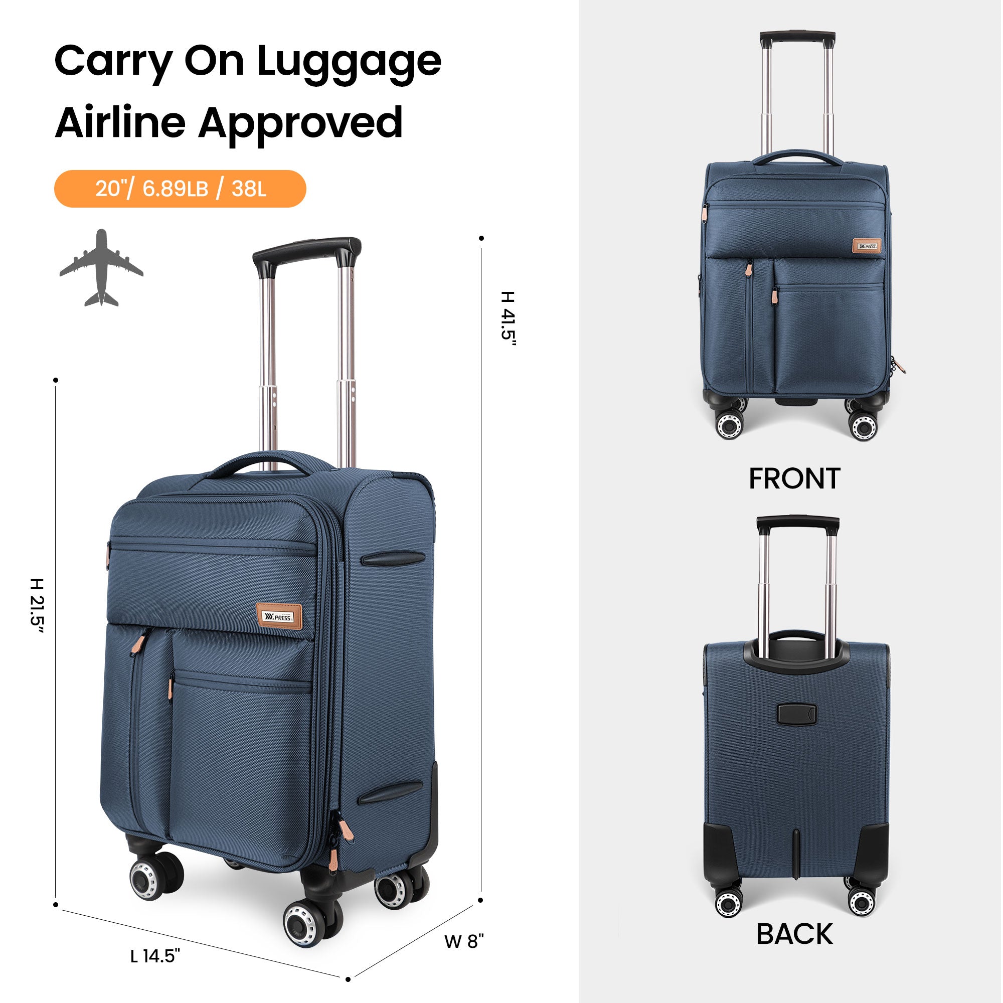 New York XPress XJ 1901,20in/26in/30in Softside Expandable Rolling Luggage w/TSA LOCK and Double Spinner Wheels,Lightweight Suitcases for Men Women
