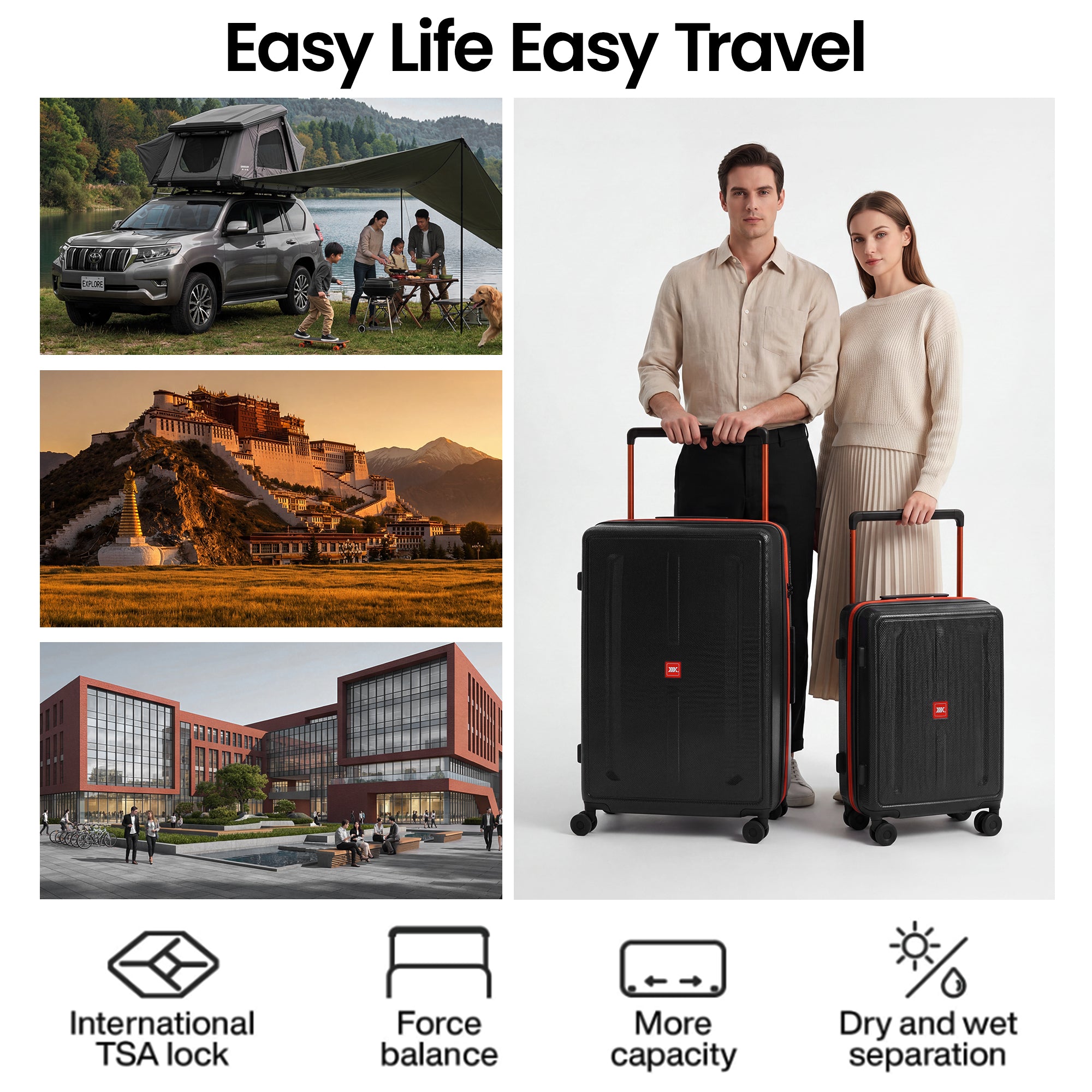 New York XPress LP-13803,3-Piece PC Hardshell Luggage, Expandable 20%, Spinner Wheels, TSA Lock, Wide Handle（20in/26in30in）