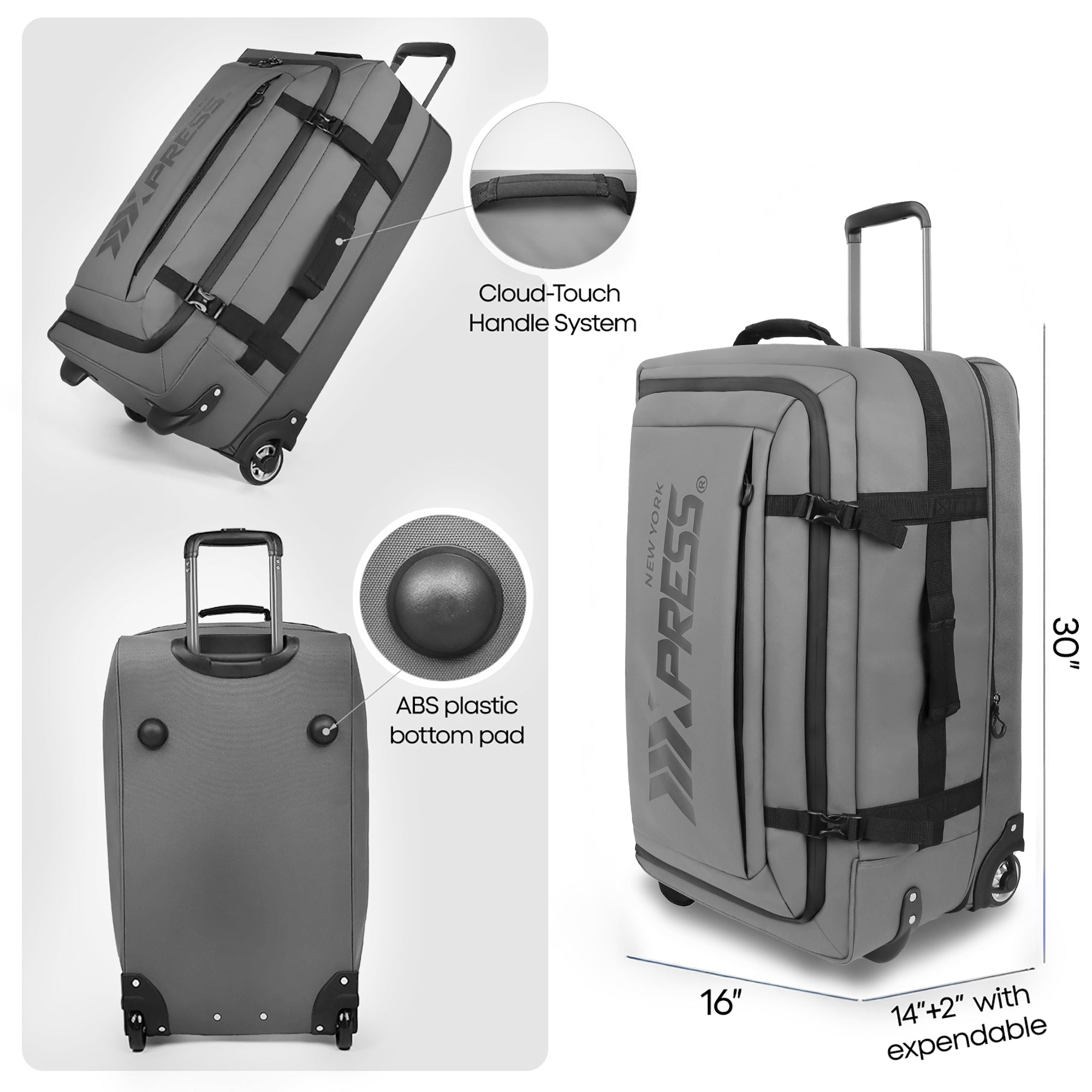 New York XPress TA-069-20'' Rolling Duffle Bag w/Wheels,26in/30in Rolling Duffle Bag w/Handle,Carry on Luggage Travel Duffle Bags for Man Women