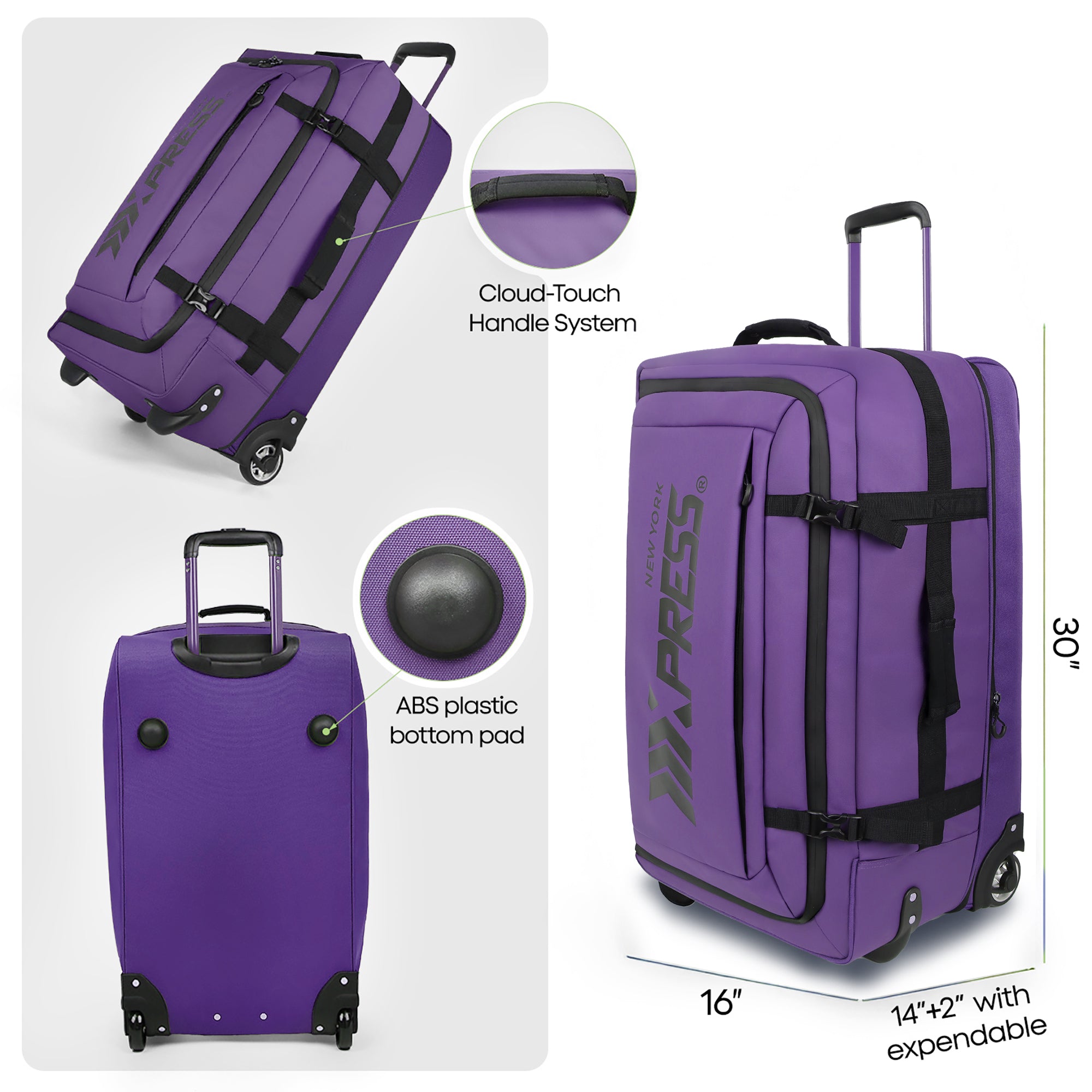 New York XPress TA-069-20'' Rolling Duffle Bag w/Wheels,26in/30in Rolling Duffle Bag w/Handle,Carry on Luggage Travel Duffle Bags for Man Women