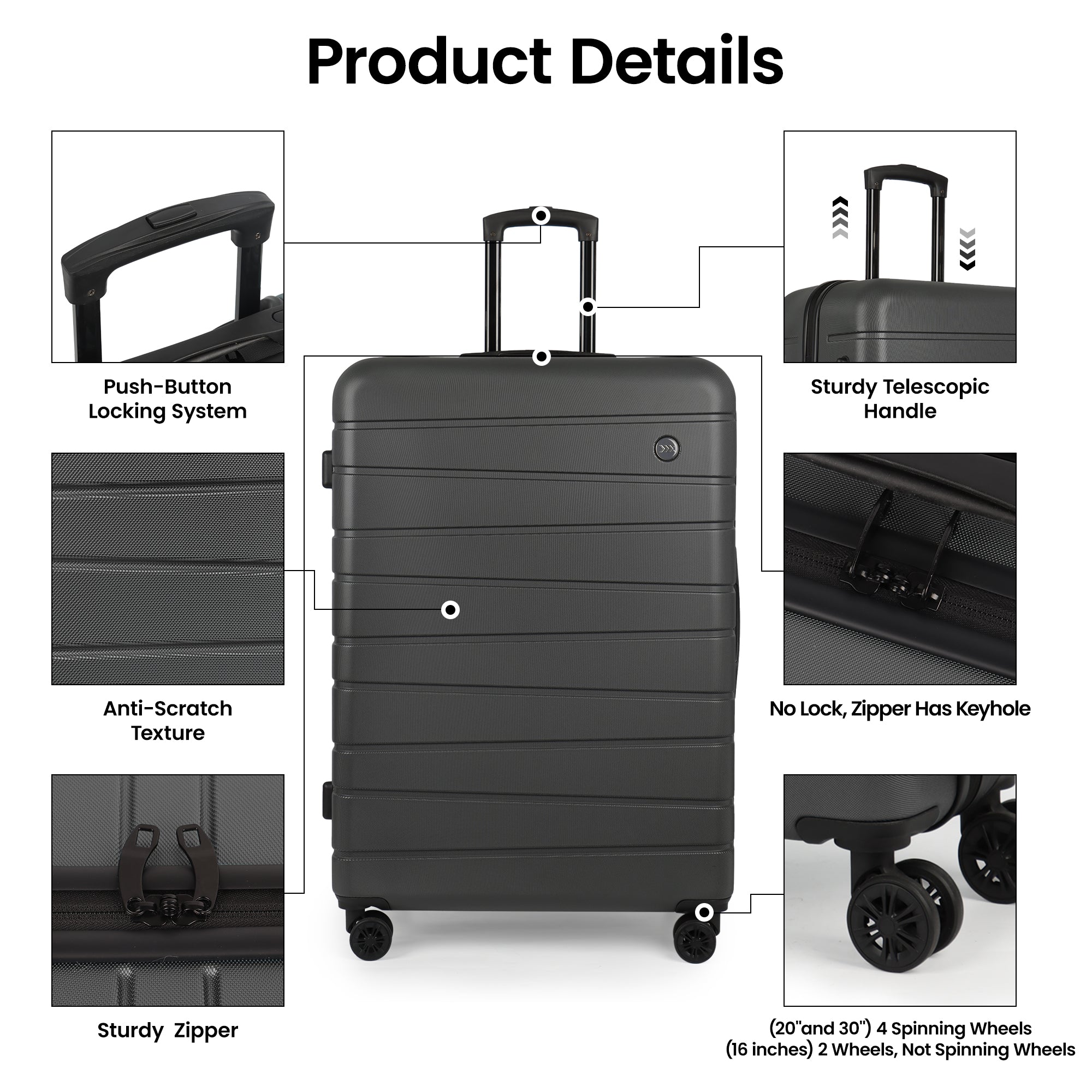 New York XPress 2538 2-PC (16/30in) ABS Hardshell Spinner, No LOCK (Keyhole), Scratch-Resistant, Lightweight Durable for Men/Women