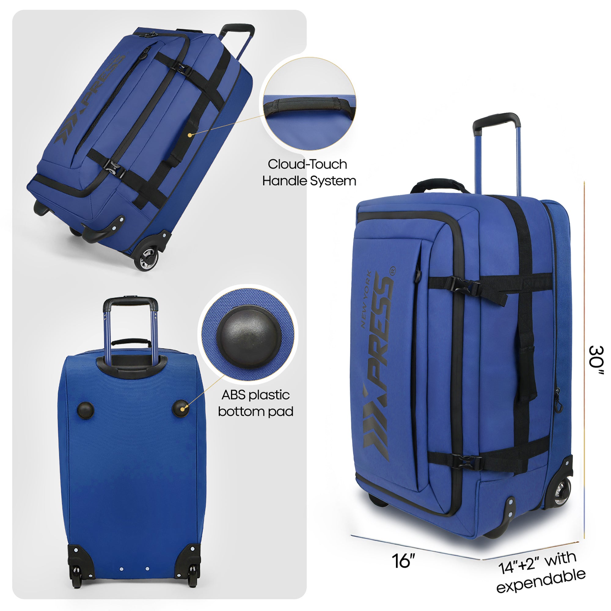 New York XPress TA-069-20'' Rolling Duffle Bag w/Wheels,26in/30in Rolling Duffle Bag w/Handle,Carry on Luggage Travel Duffle Bags for Man Women