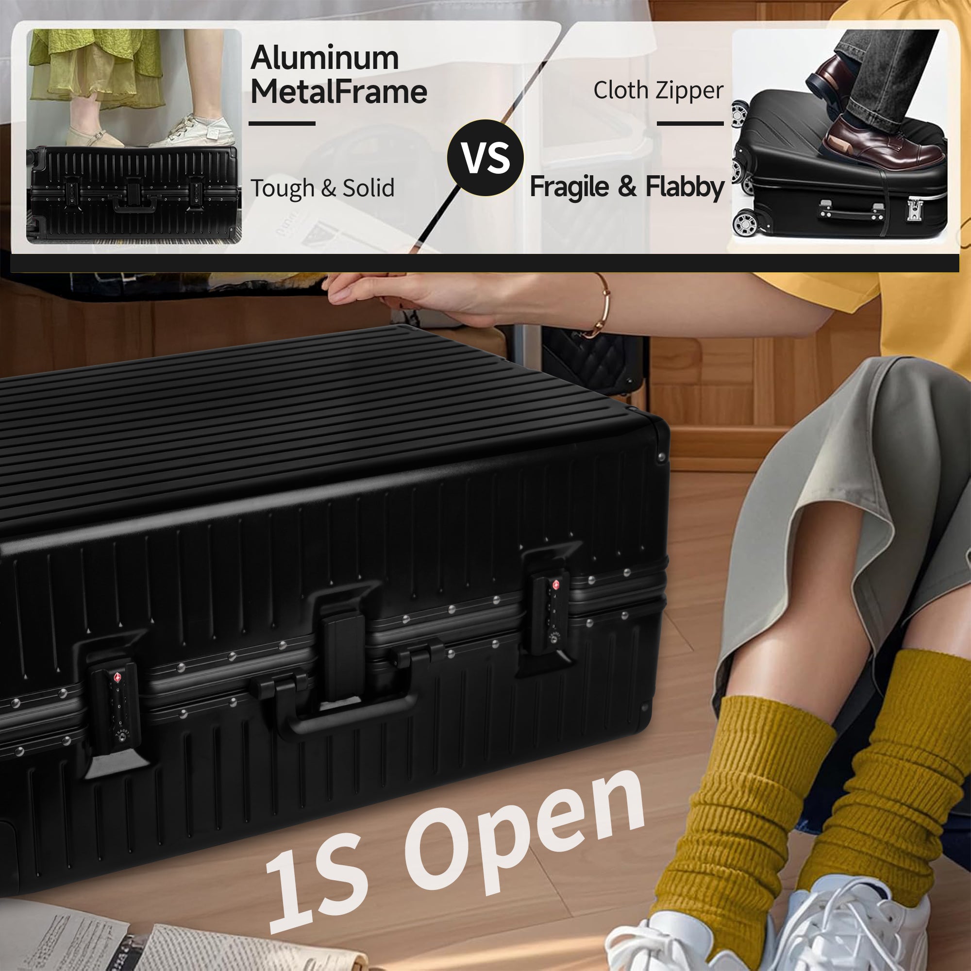 NEW YORK XPRESS Zipperless Luggage AL-12501,20in/30in,Aluminum Frame w/TSA LOCK w/Spinner Wheels