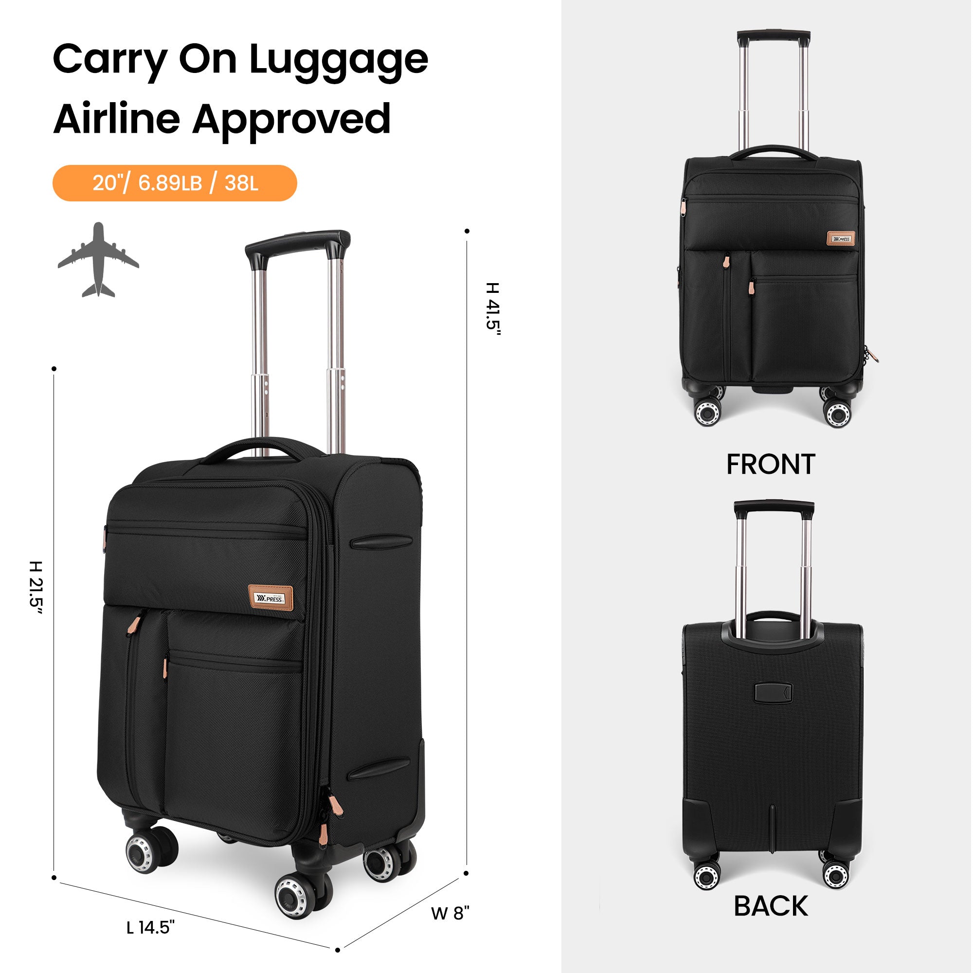 New York XPress XJ 1901,20in/26in/30in Softside Expandable Rolling Luggage w/TSA LOCK and Double Spinner Wheels,Lightweight Suitcases for Men Women