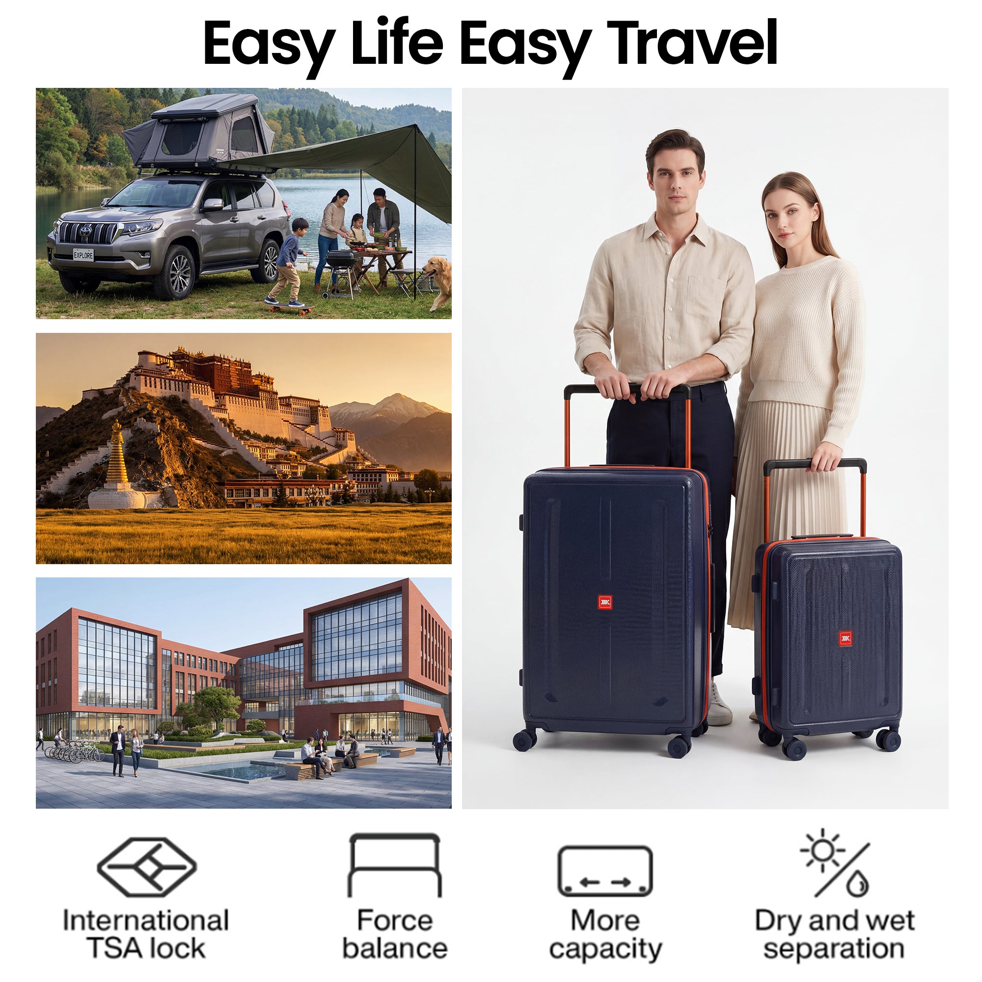 New York XPress LP-13803,3-Piece PC Hardshell Luggage, Expandable 20%, Spinner Wheels, TSA Lock, Wide Handle（20in/26in30in）