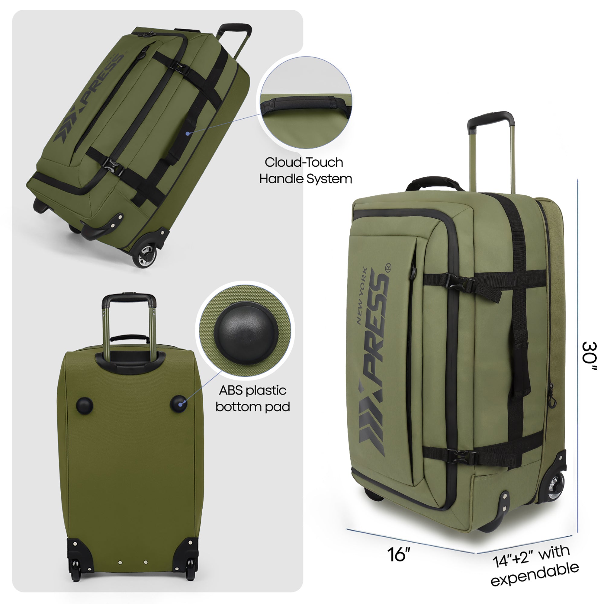 New York XPress TA-069-20'' Rolling Duffle Bag w/Wheels,26in/30in Rolling Duffle Bag w/Handle,Carry on Luggage Travel Duffle Bags for Man Women
