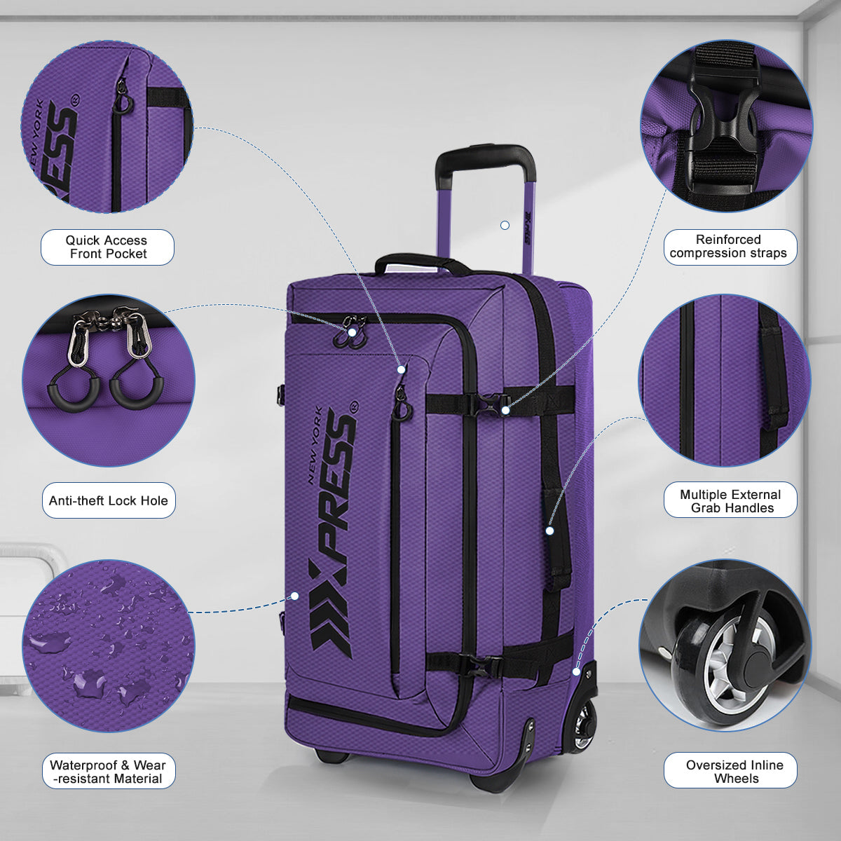 New York XPress TA-069-20'' Rolling Duffle Bag w/Wheels,26in/30in Rolling Duffle Bag w/Handle,Carry on Luggage Travel Duffle Bags for Man Women