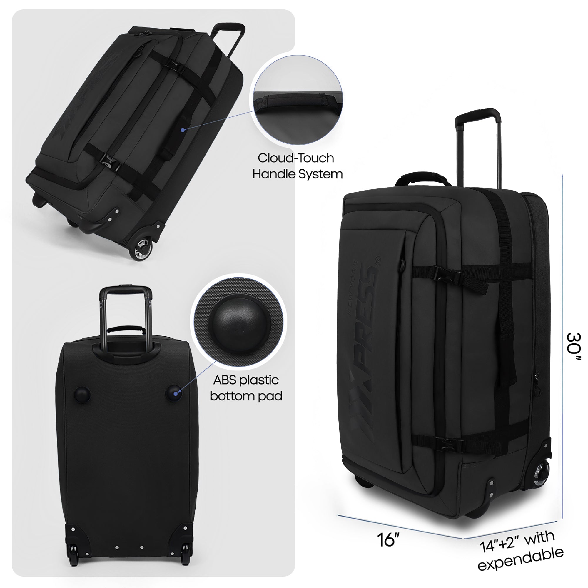 New York XPress TA-069-20'' Rolling Duffle Bag w/Wheels,26in/30in Rolling Duffle Bag w/Handle,Carry on Luggage Travel Duffle Bags for Man Women