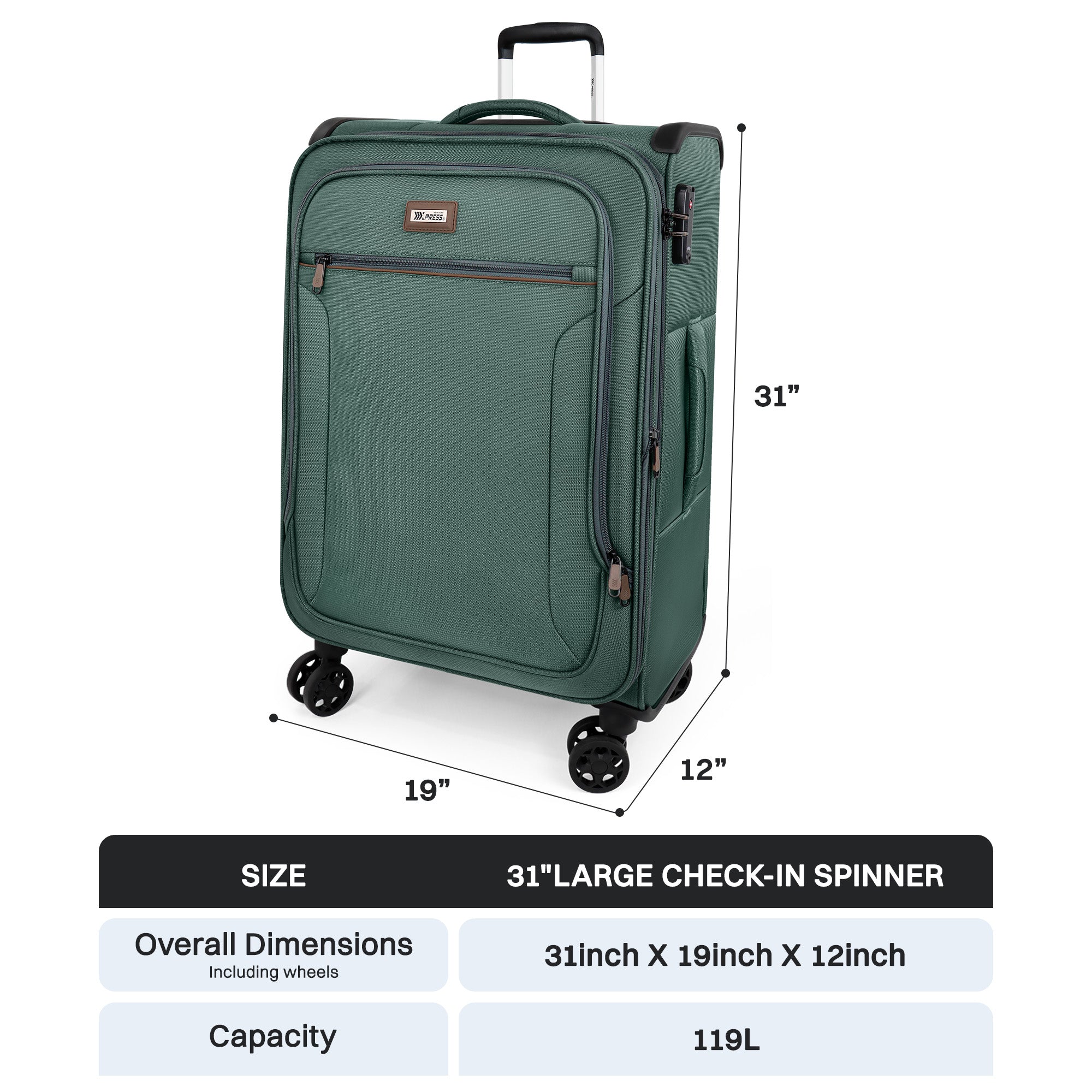 New York XPress XJ-1907,20in/24in/28in-Expandable 20% Luggage-Suitcases with Wheels Hardshell-Softside Luggage-Charcoal Material w/TSA LOCK
