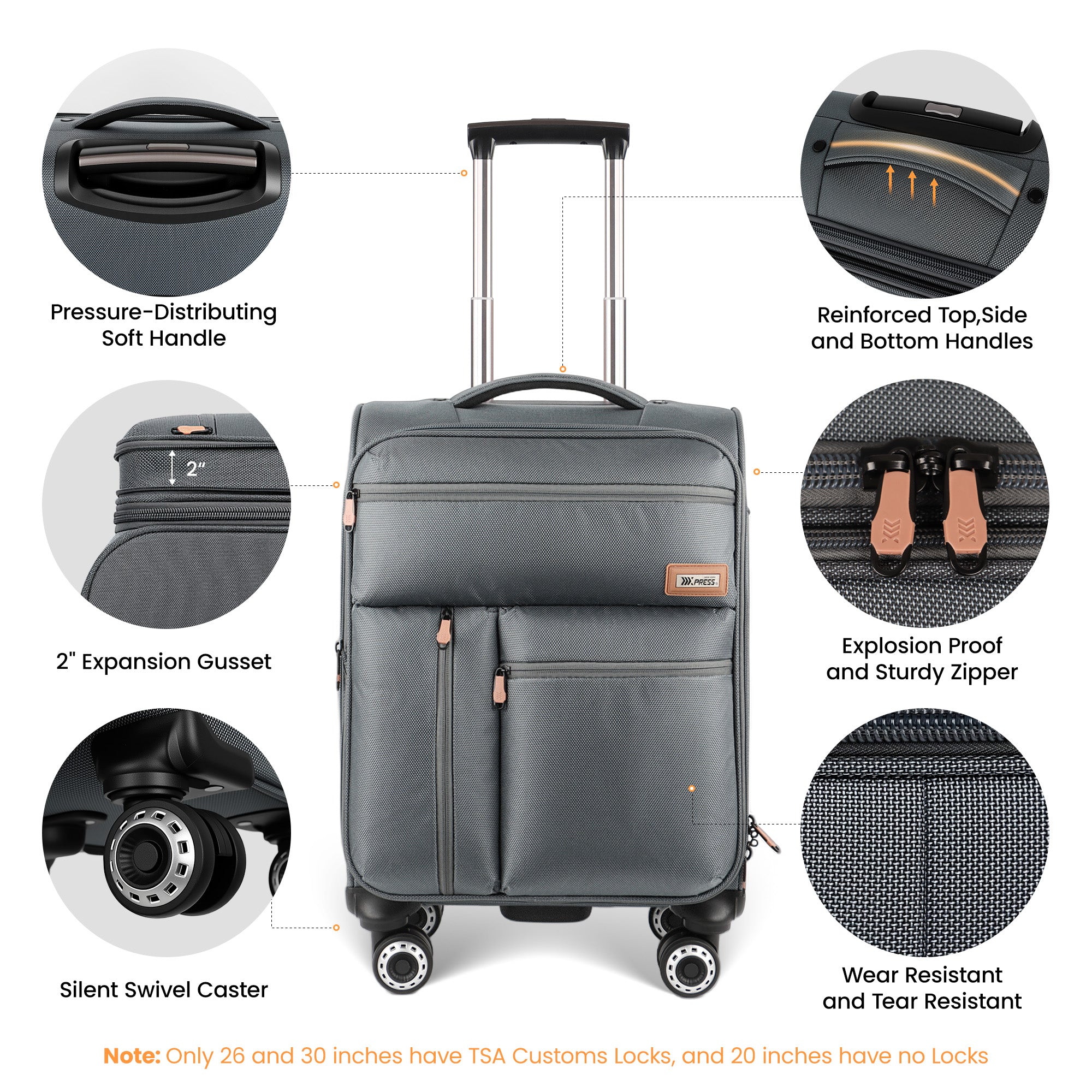 New York XPress XJ 1901,20in/26in/30in Softside Expandable Rolling Luggage w/TSA LOCK and Double Spinner Wheels,Lightweight Suitcases for Men Women