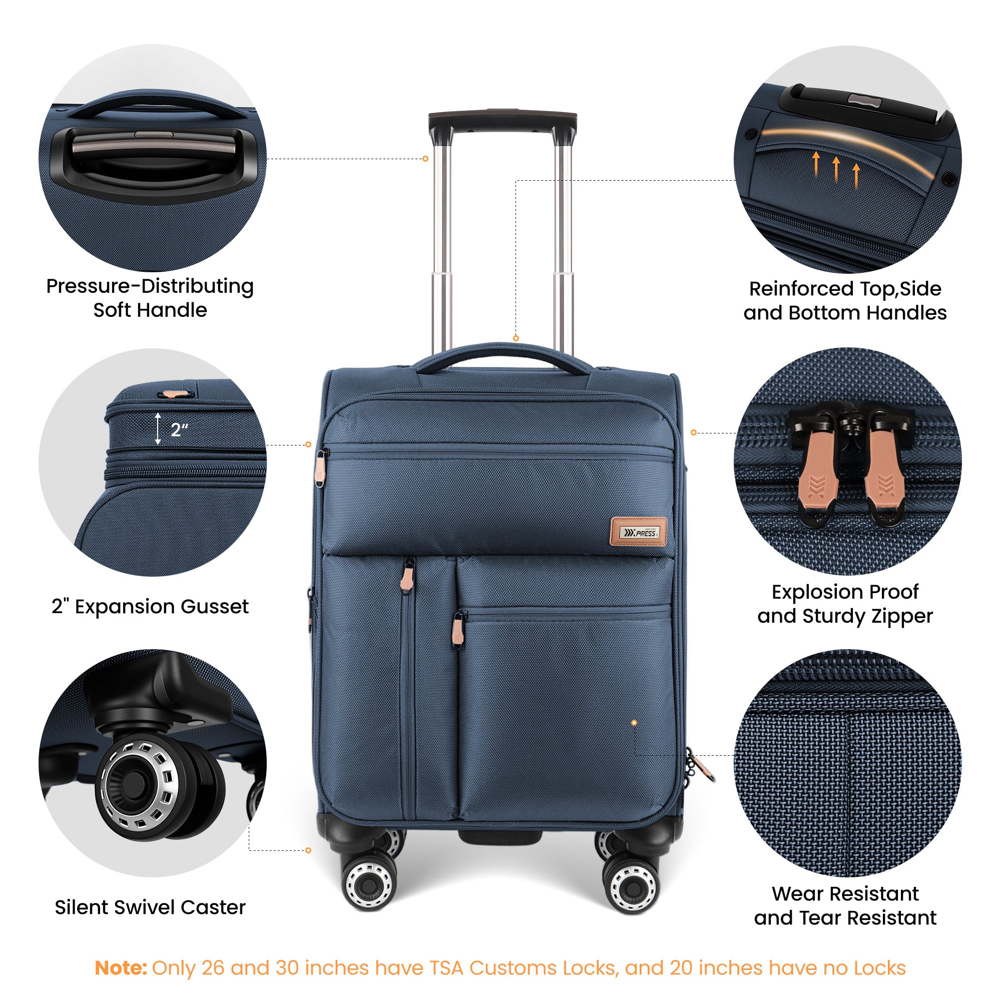 New York XPress XJ 1901,20in/26in/30in Softside Expandable Rolling Luggage w/TSA LOCK and Double Spinner Wheels,Lightweight Suitcases for Men Women