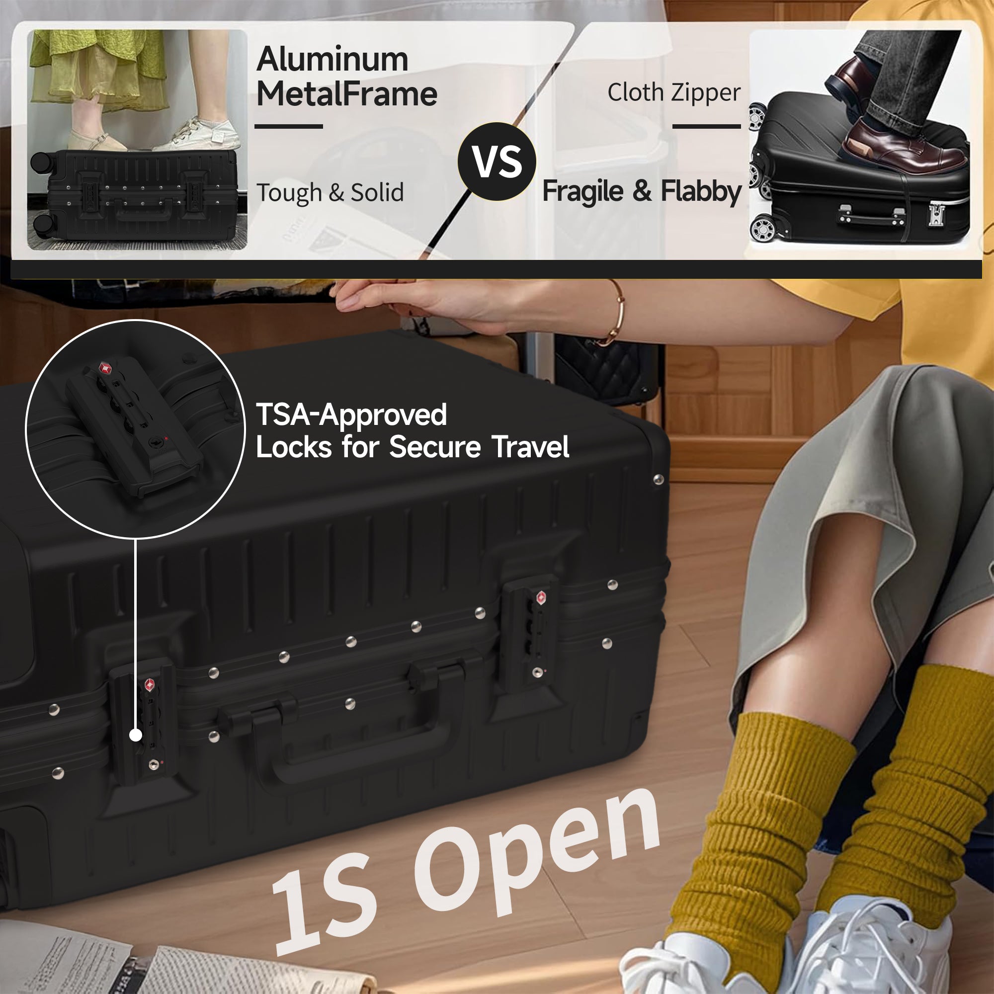 NEW YORK XPRESS Zipperless Luggage AL-12501,20in/30in,Aluminum Frame w/TSA LOCK w/Spinner Wheels