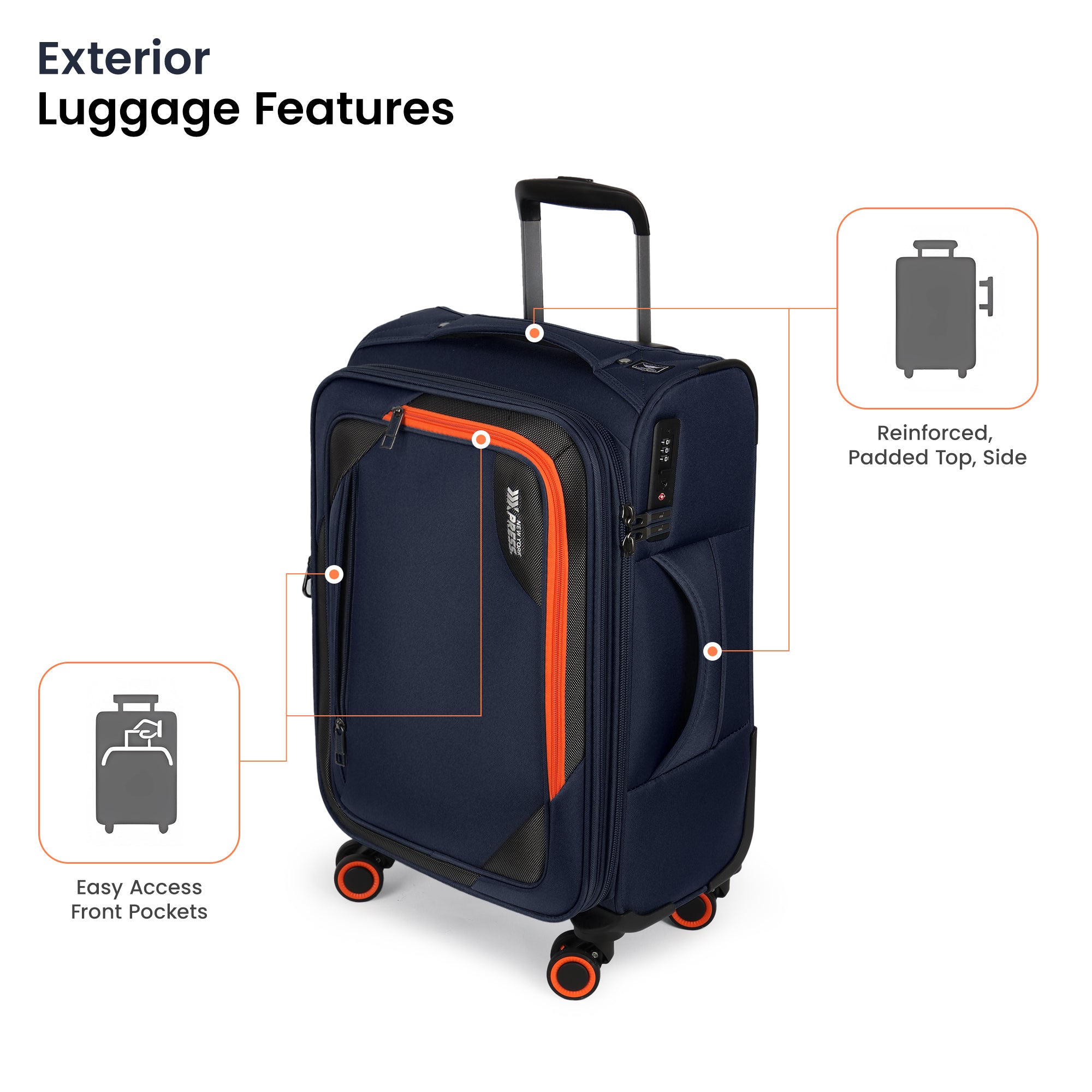 New York XPress WD-8818 Single Suitcase 20''/26''/30'',Softside Suitcase with TSA LOCK,Expandable 20% Luggage with Spinner Wheels,Tear-Resistant