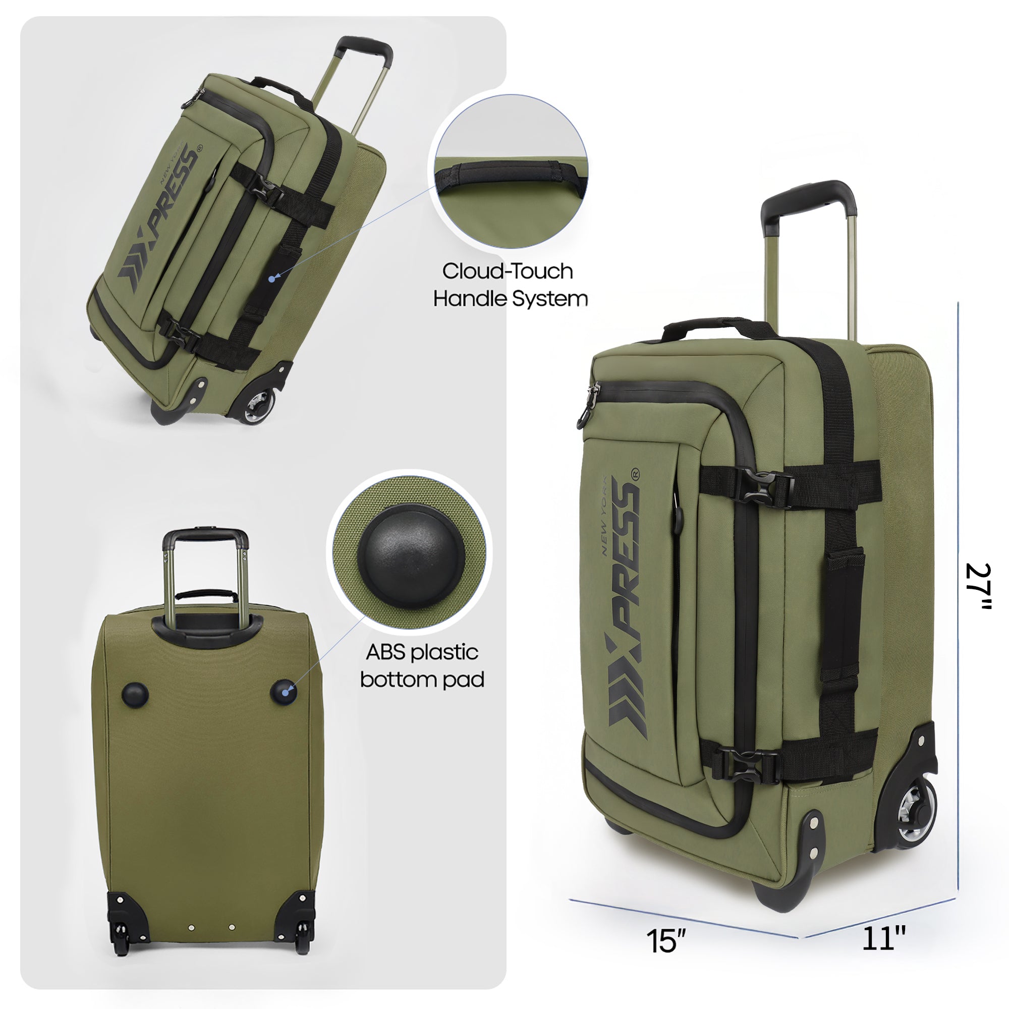New York XPress TA-069-20'' Rolling Duffle Bag w/Wheels,26in/30in Rolling Duffle Bag w/Handle,Carry on Luggage Travel Duffle Bags for Man Women