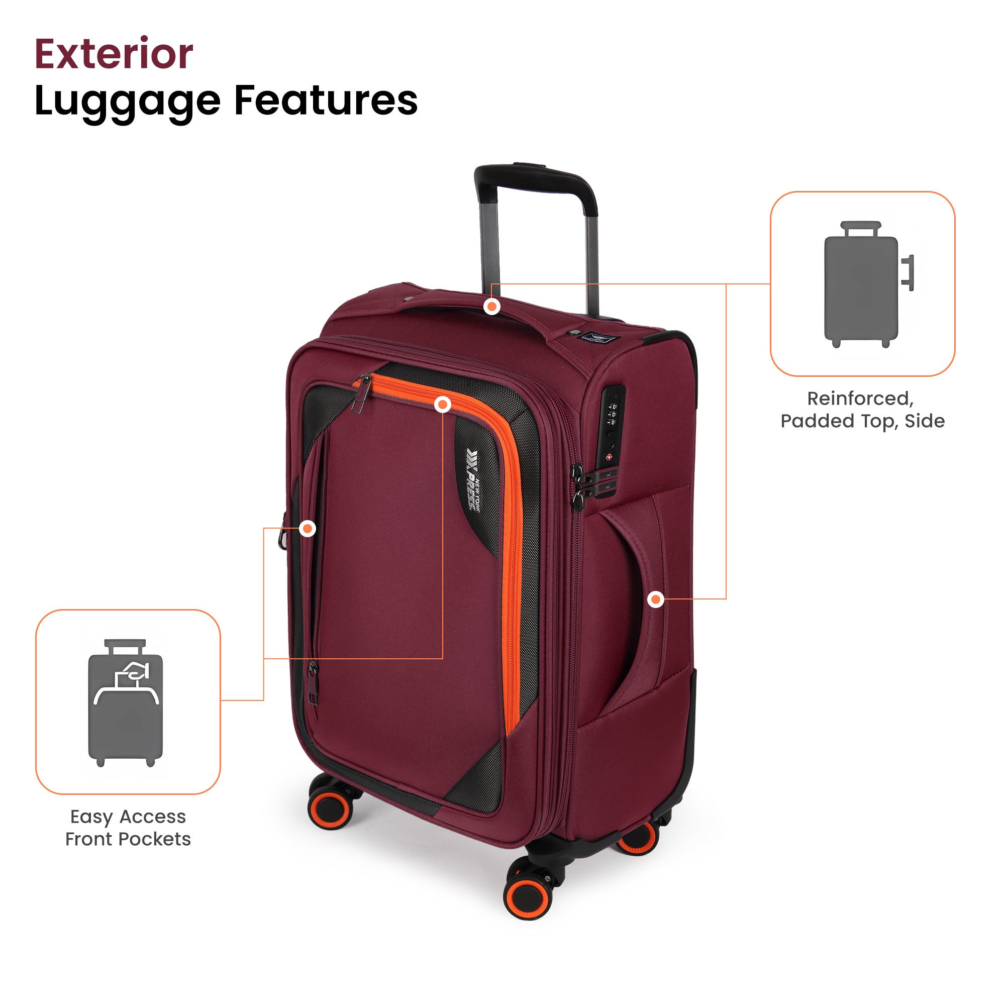 New York XPress WD-8818 Single Suitcase 20''/26''/30'',Softside Suitcase with TSA LOCK,Expandable 20% Luggage with Spinner Wheels,Tear-Resistant