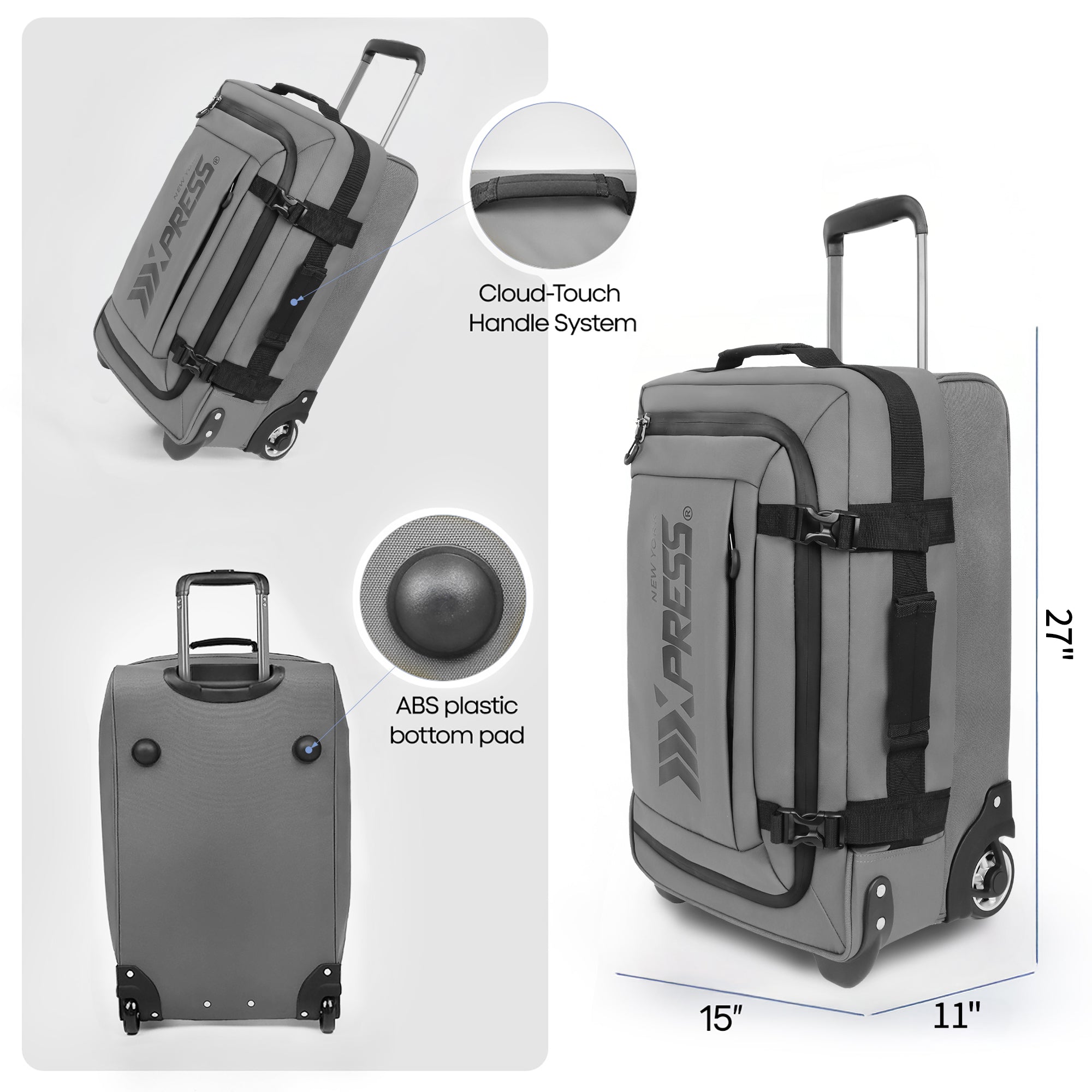 New York XPress TA-069-20'' Rolling Duffle Bag w/Wheels,26in/30in Rolling Duffle Bag w/Handle,Carry on Luggage Travel Duffle Bags for Man Women