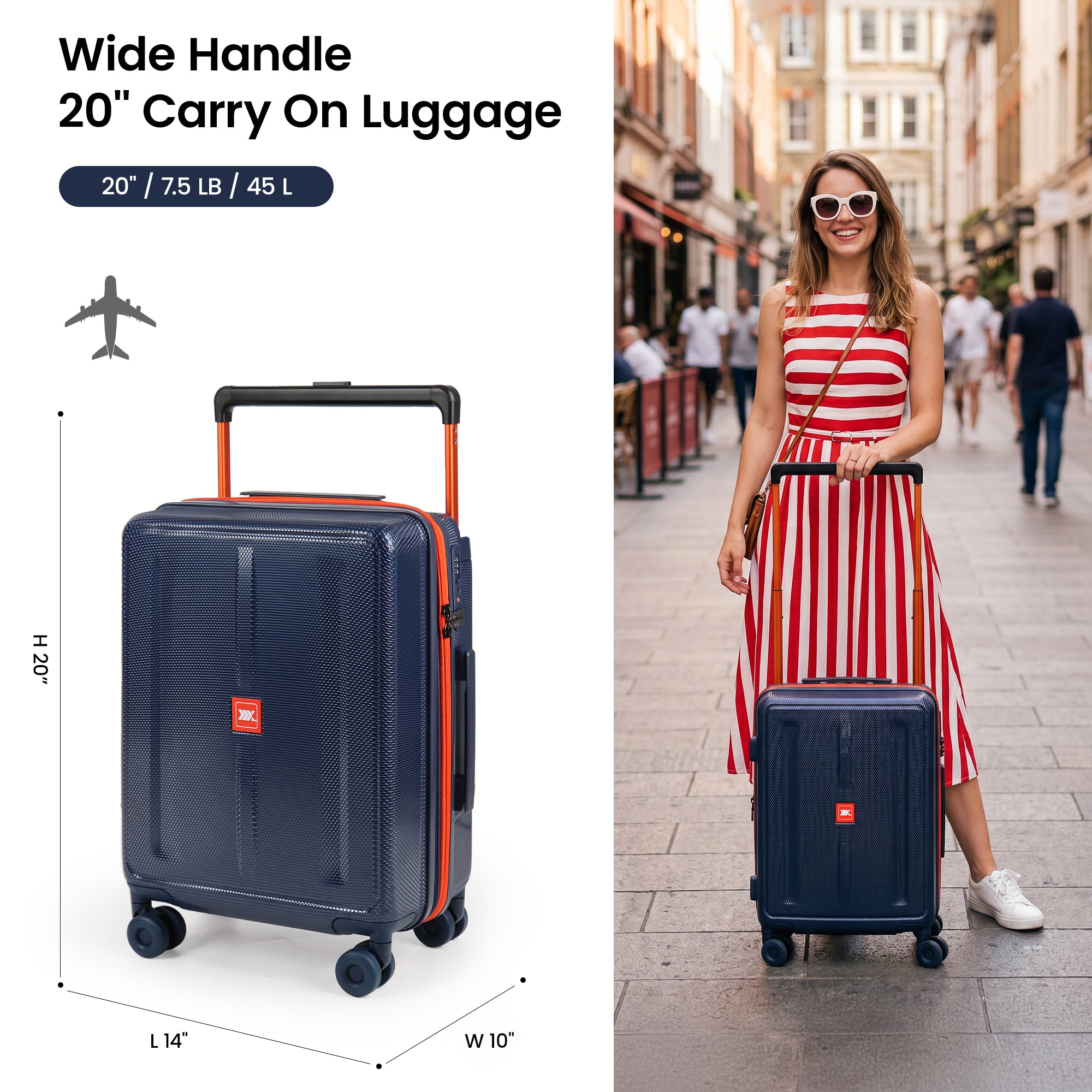 New York XPress LP-13803,3-Piece PC Hardshell Luggage, Expandable 20%, Spinner Wheels, TSA Lock, Wide Handle（20in/26in30in）