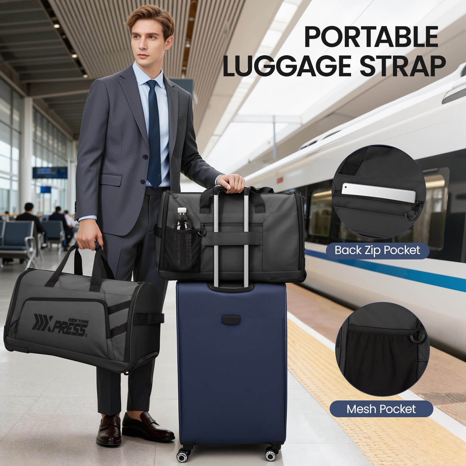 New York XPress GB-161, 2 in 1 Rolling Garment Bag with Wheels,Overnight Bags with Wheels,Rolling Duffle Bag w/Shoes Compartment