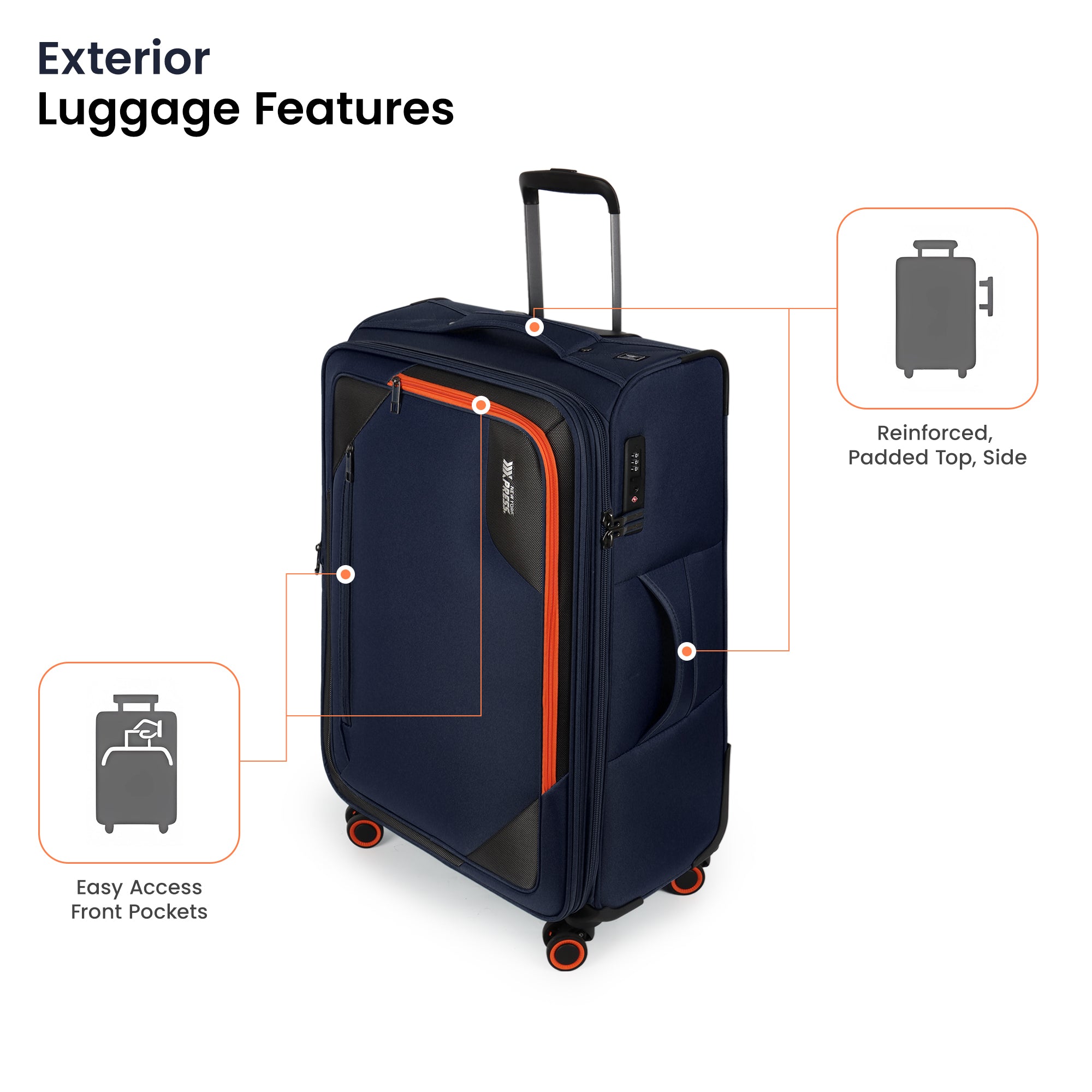 New York XPress WD-8818 Single Suitcase 20''/26''/30'',Softside Suitcase with TSA LOCK,Expandable 20% Luggage with Spinner Wheels,Tear-Resistant