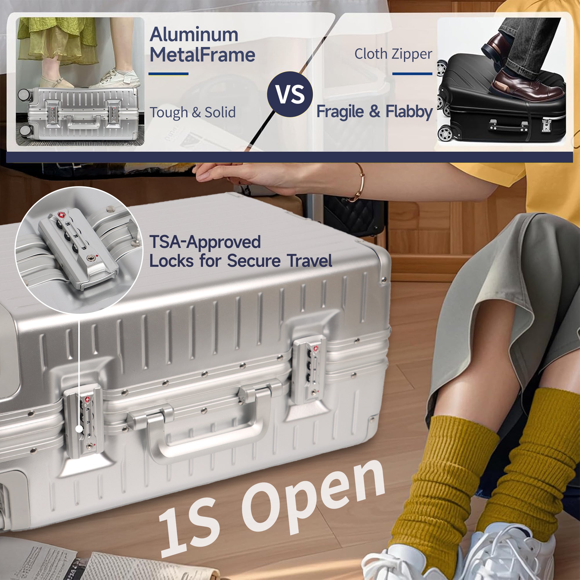 NEW YORK XPRESS Zipperless Luggage AL-12501,20in/30in,Aluminum Frame w/TSA LOCK w/Spinner Wheels