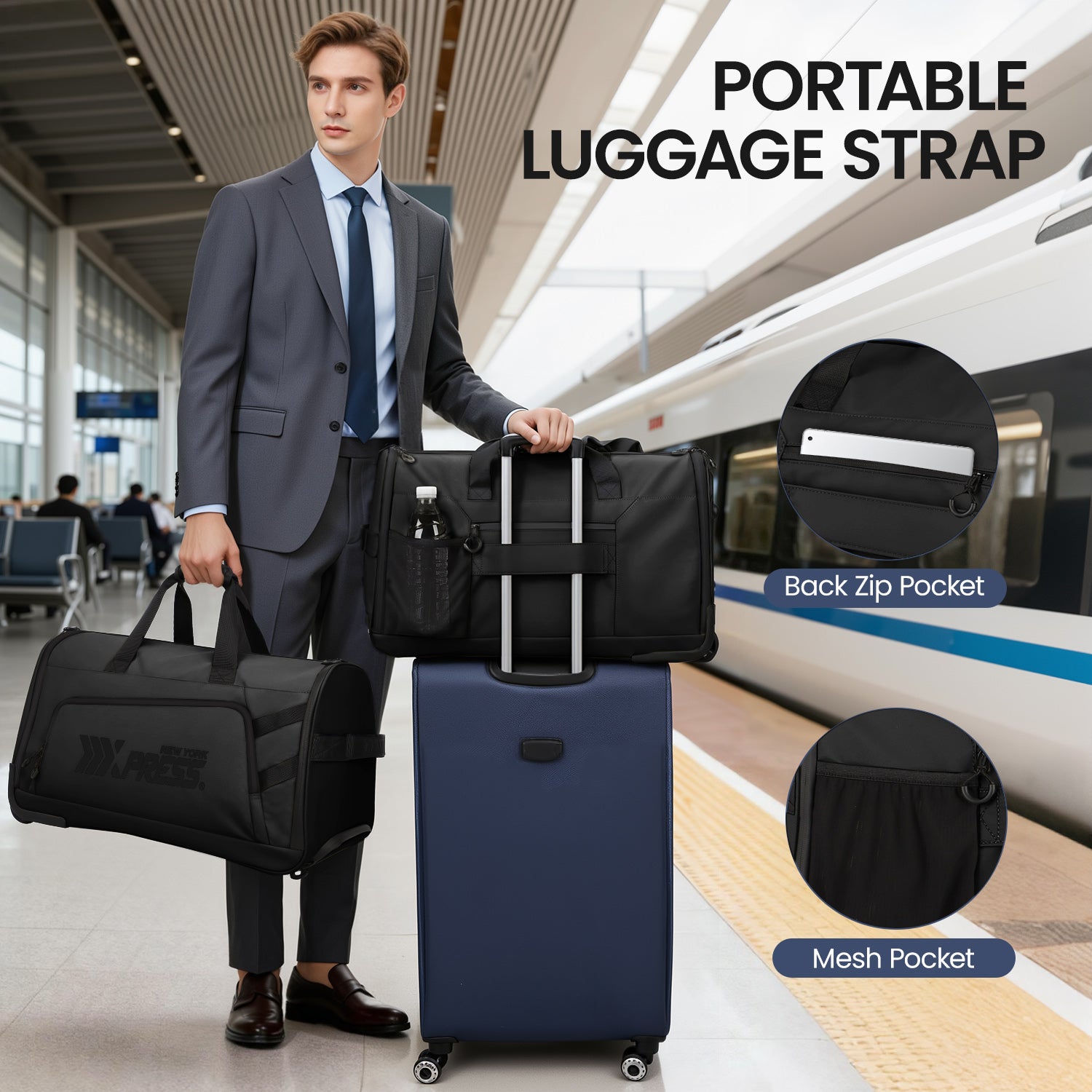New York XPress GB-161, 2 in 1 Rolling Garment Bag with Wheels,Overnight Bags with Wheels,Rolling Duffle Bag w/Shoes Compartment