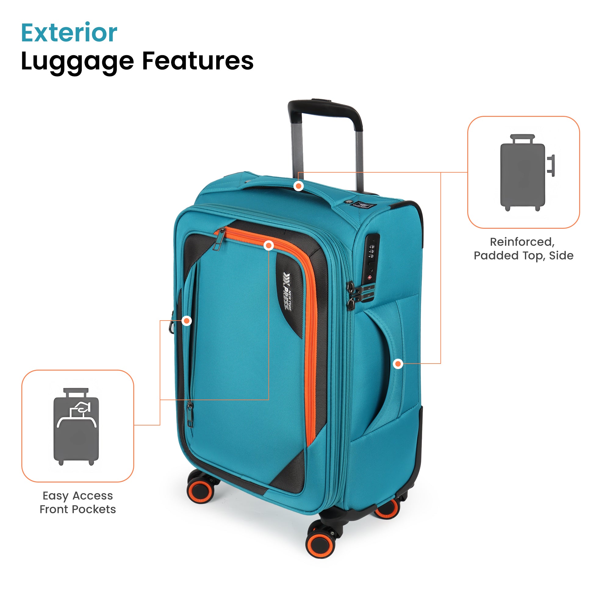 New York XPress WD-8818 Single Suitcase 20''/26''/30'',Softside Suitcase with TSA LOCK,Expandable 20% Luggage with Spinner Wheels,Tear-Resistant