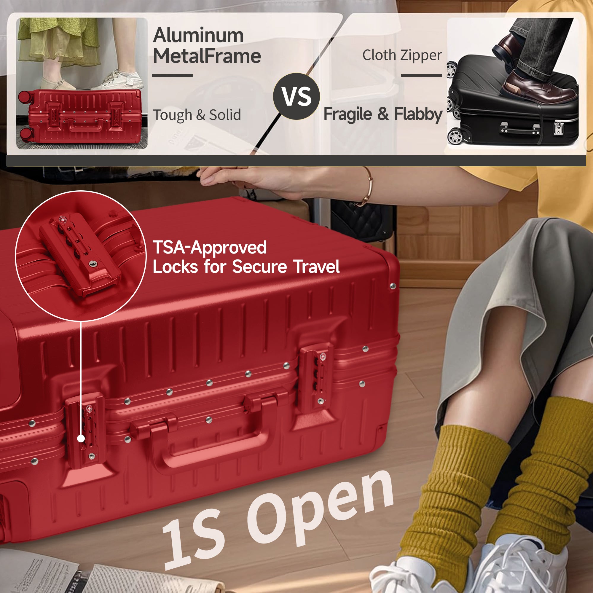 NEW YORK XPRESS Zipperless Luggage AL-12501,20in/30in,Aluminum Frame w/TSA LOCK w/Spinner Wheels