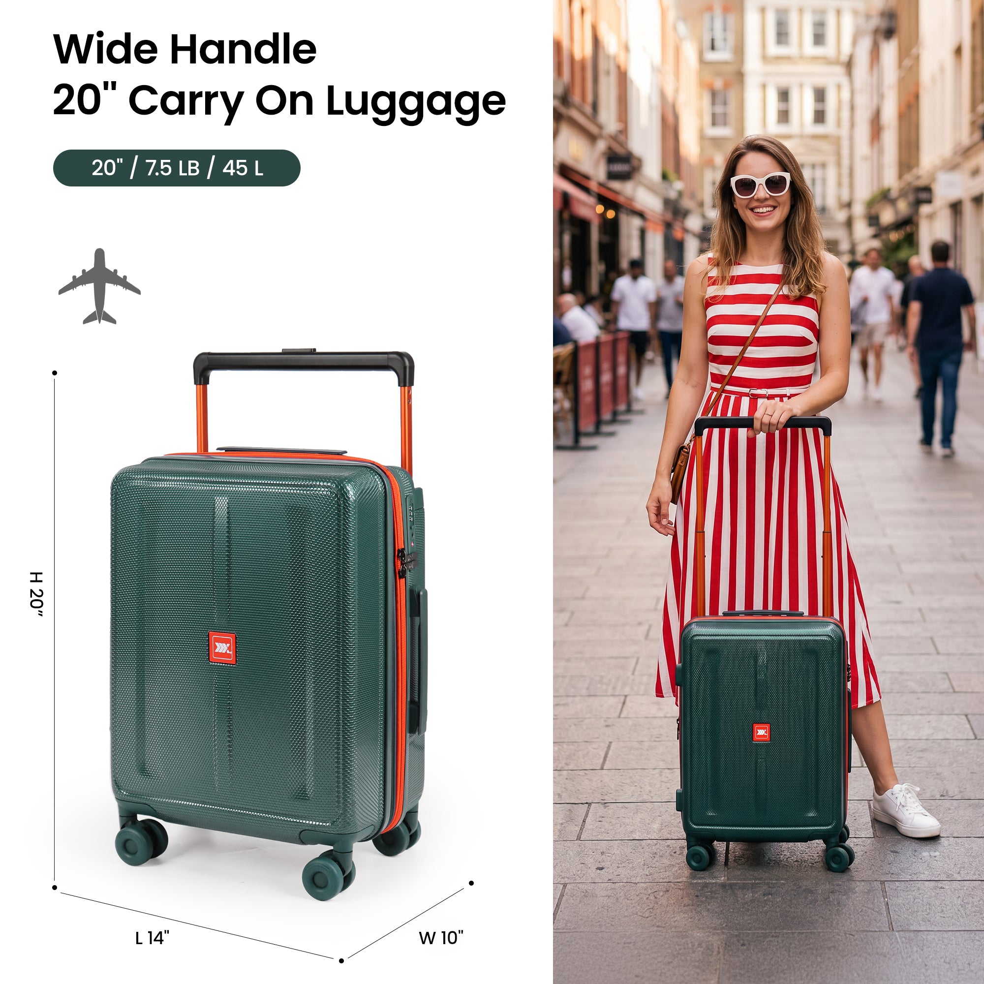 New York XPress LP-13803,3-Piece PC Hardshell Luggage, Expandable 20%, Spinner Wheels, TSA Lock, Wide Handle（20in/26in30in）